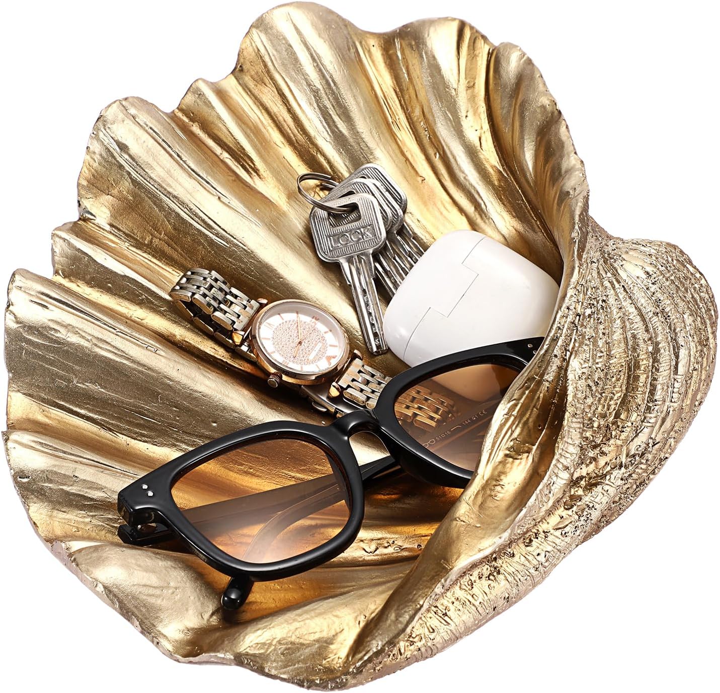Decorative Key Bowl for Entryway Table Resin Clam Shell Bowl Coastal Beach / Gold / 9.8 x 8.3 x 3.5