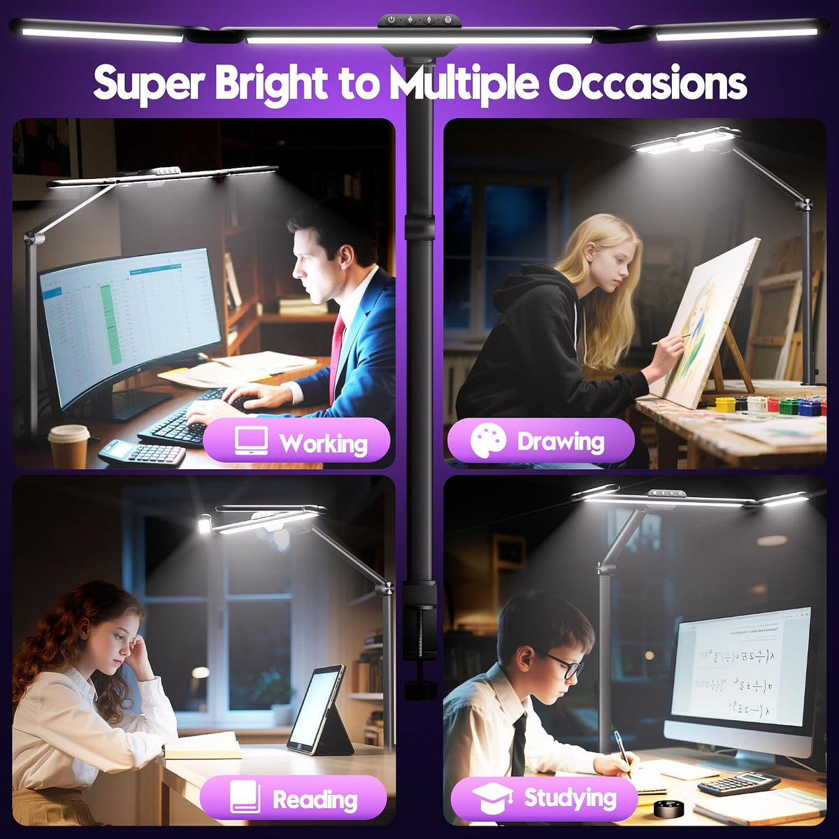 Quntis 32.3" Eye Care Architect Desk Lamps with Clamp for Office Home Dorm | 1100LM Bright, Ambient Backlight, Radar