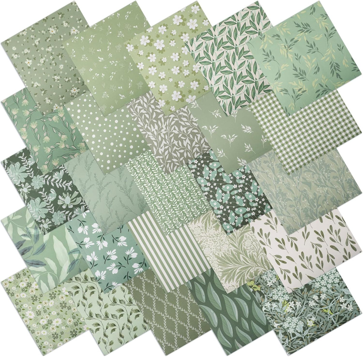 25 Pcs Sage Green Cotton Fabric Squares, 10 x 10 Inch, Precut