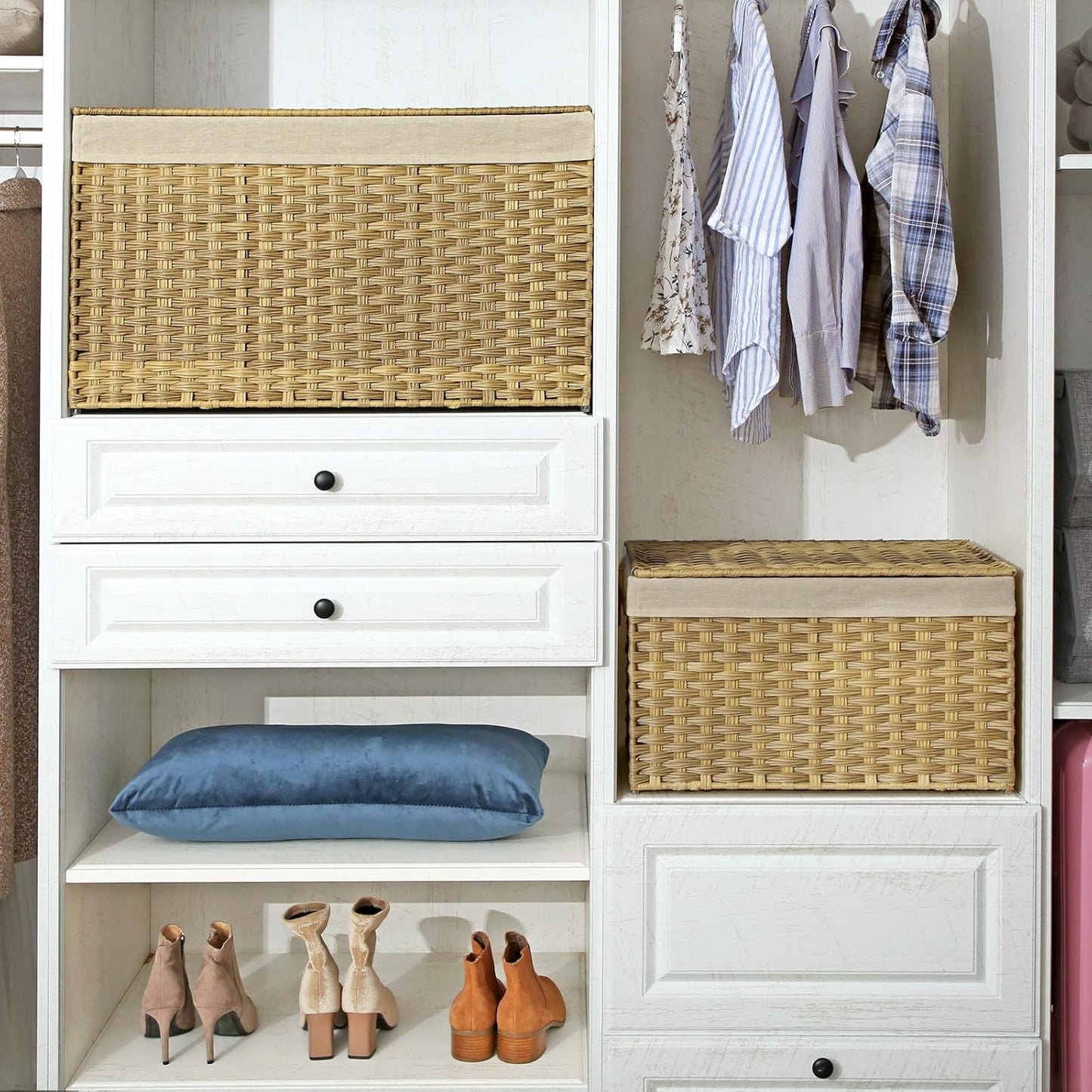 Metal Frame / Woven Blanket Storage Bin / 160 L / Natural