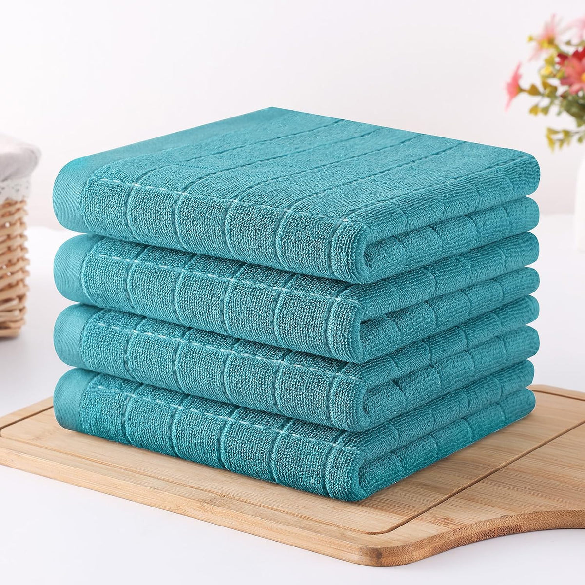 Homaxy 100% Cotton Terry Kitchen Towels, 6 Pack, Lake Blue | Ultra Soft and Absorbent Dish Towels for Kitchen, Suitable