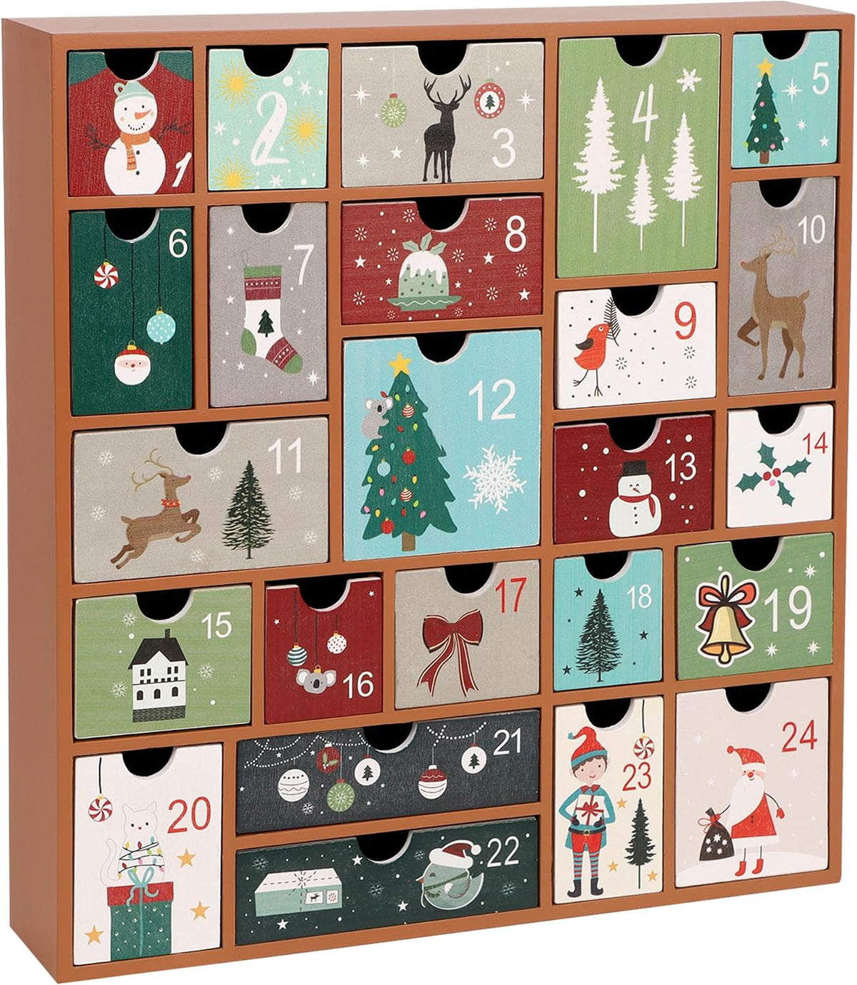 SAND MINE Wooden Christmas Advent Calendar with 24 Drawers, Countdown to Christmas Refillable Wooden Advent, Terracotta