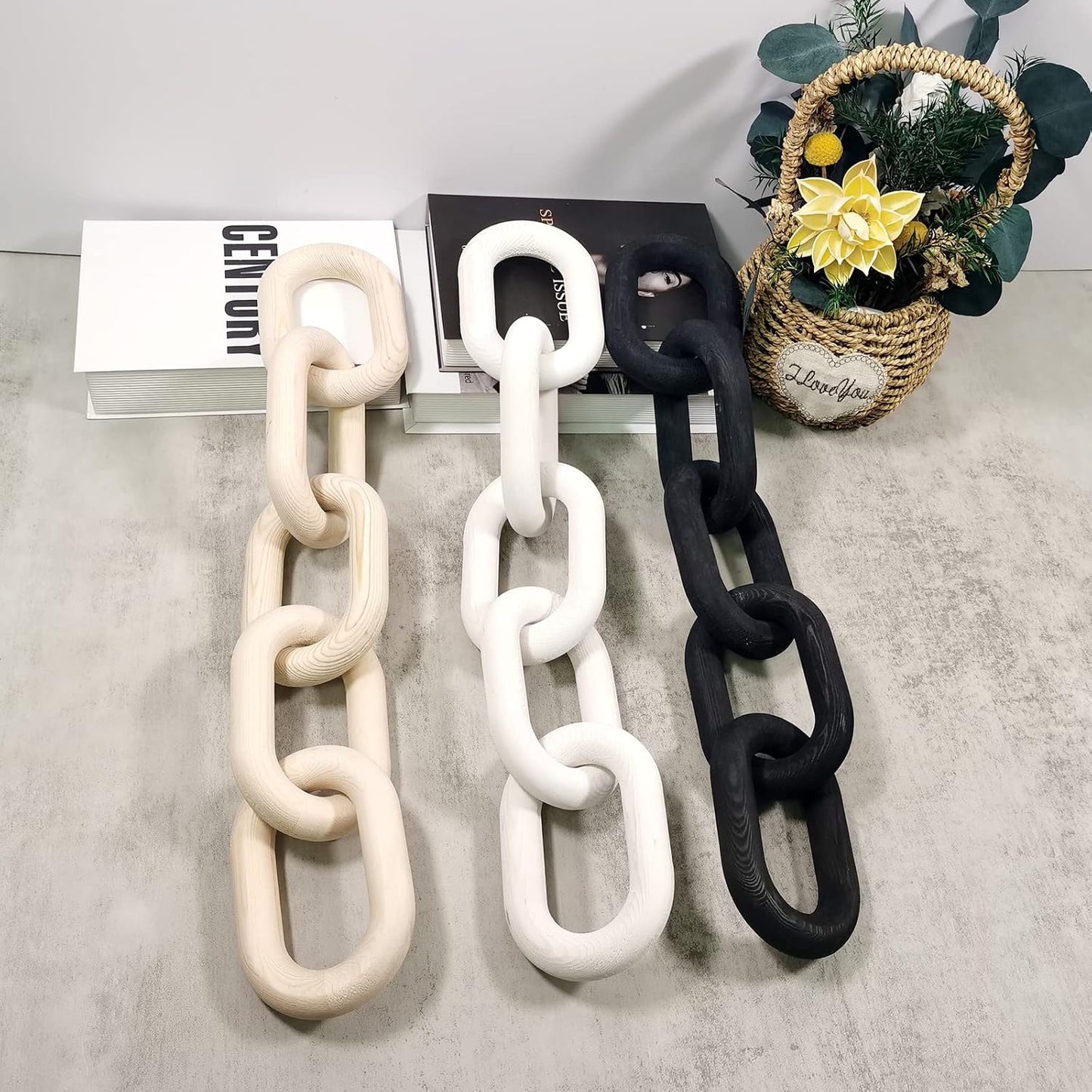 Wood Chain Link Decor / White