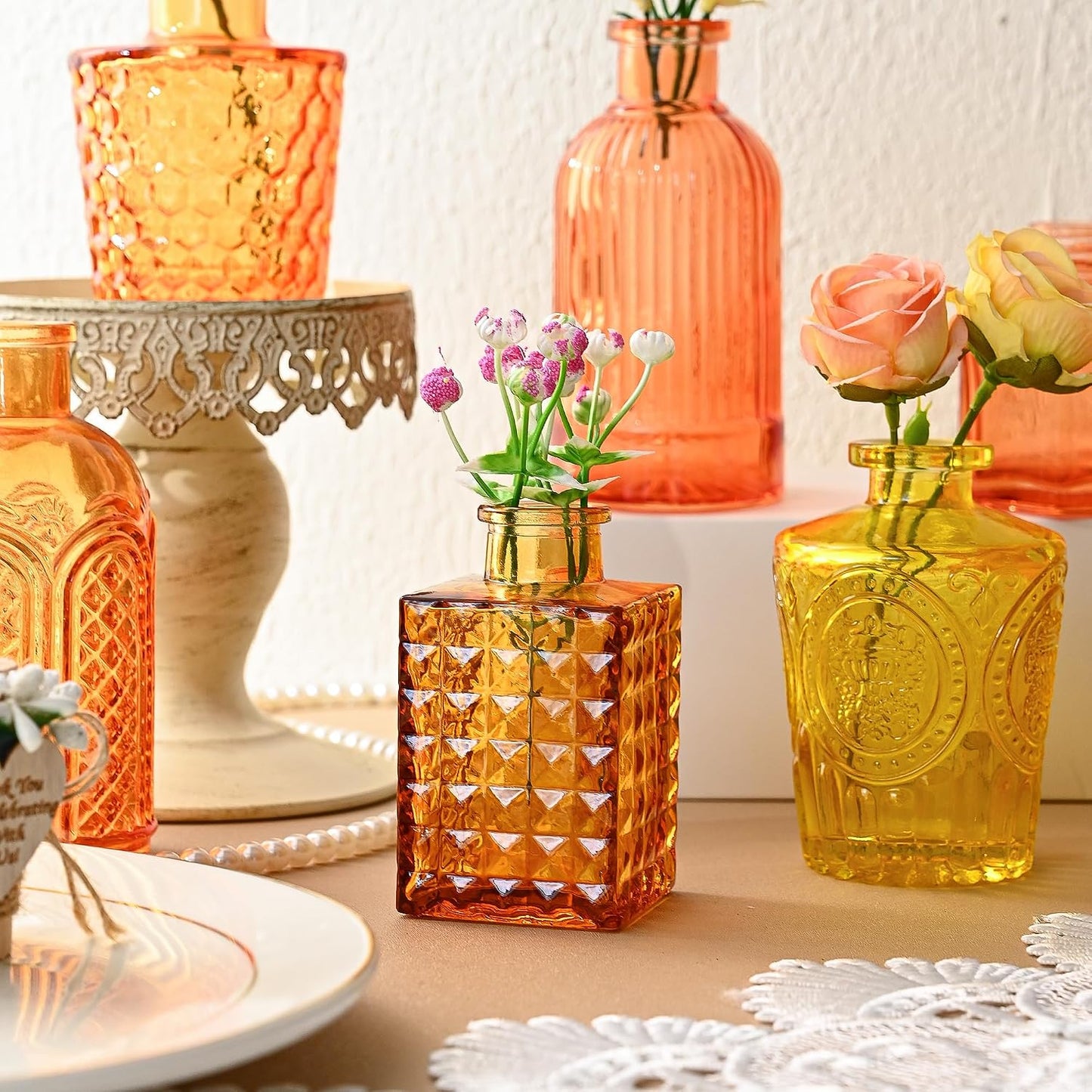 Colored Glass Bud Vases / Orange Yellow Series / Set of 30