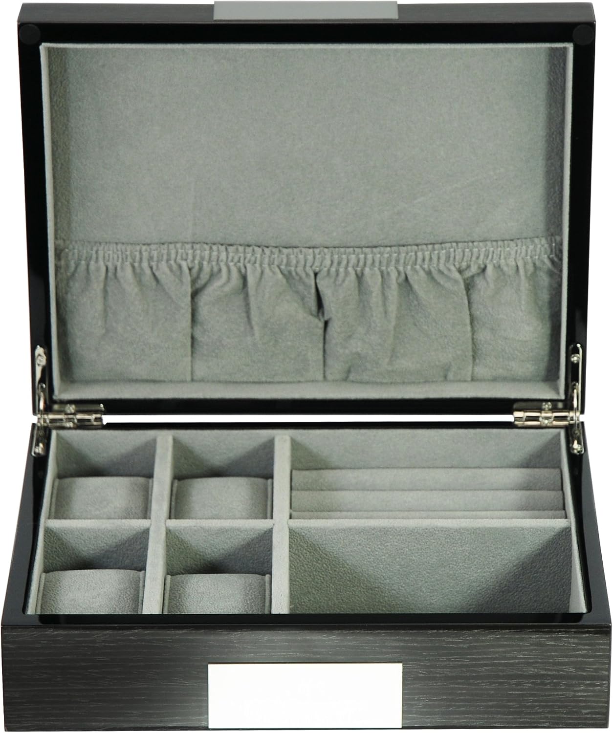 Ginko Lacquered Wood Watch Cufflink Case & Ring Storage Organizer Men's Jewelry Box Father's / Grey