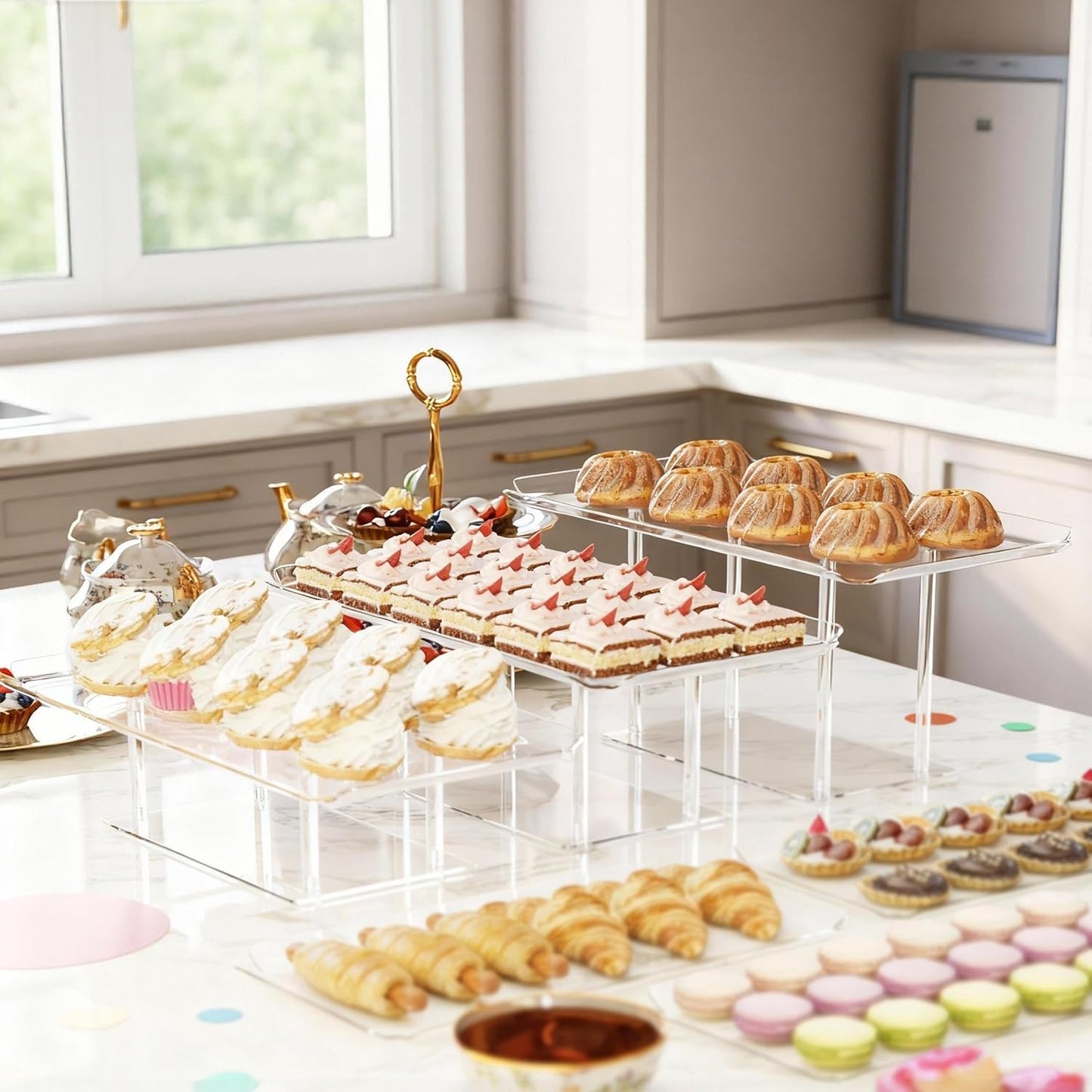 Acrylic Desert Stands Buffet Risers for Cupcakes Dessert Pastry Food / Clear / Set of 3
