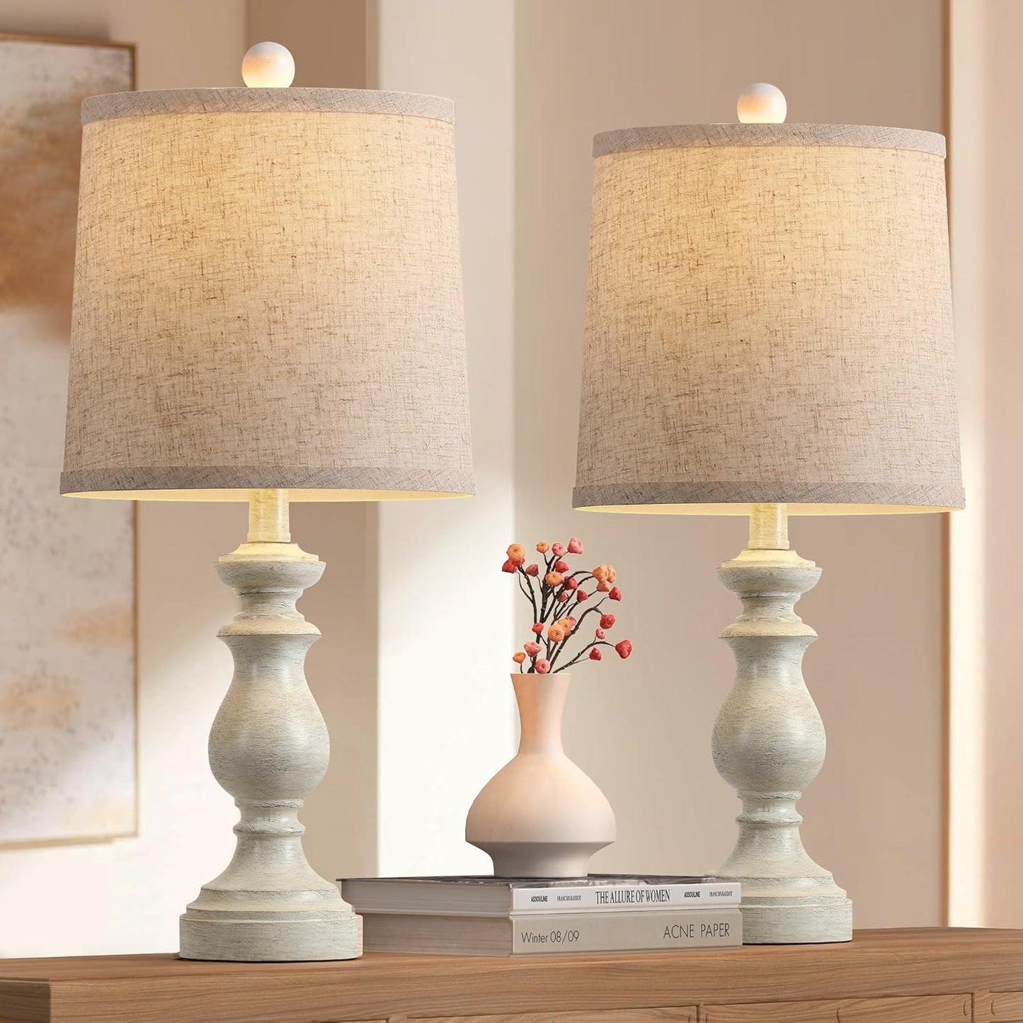 PARTPHONER Traditional Table Lamp Set of 2, Rustic Farmhouse Table Lamps for Living Room Bedroom, 22" Bedside Desk