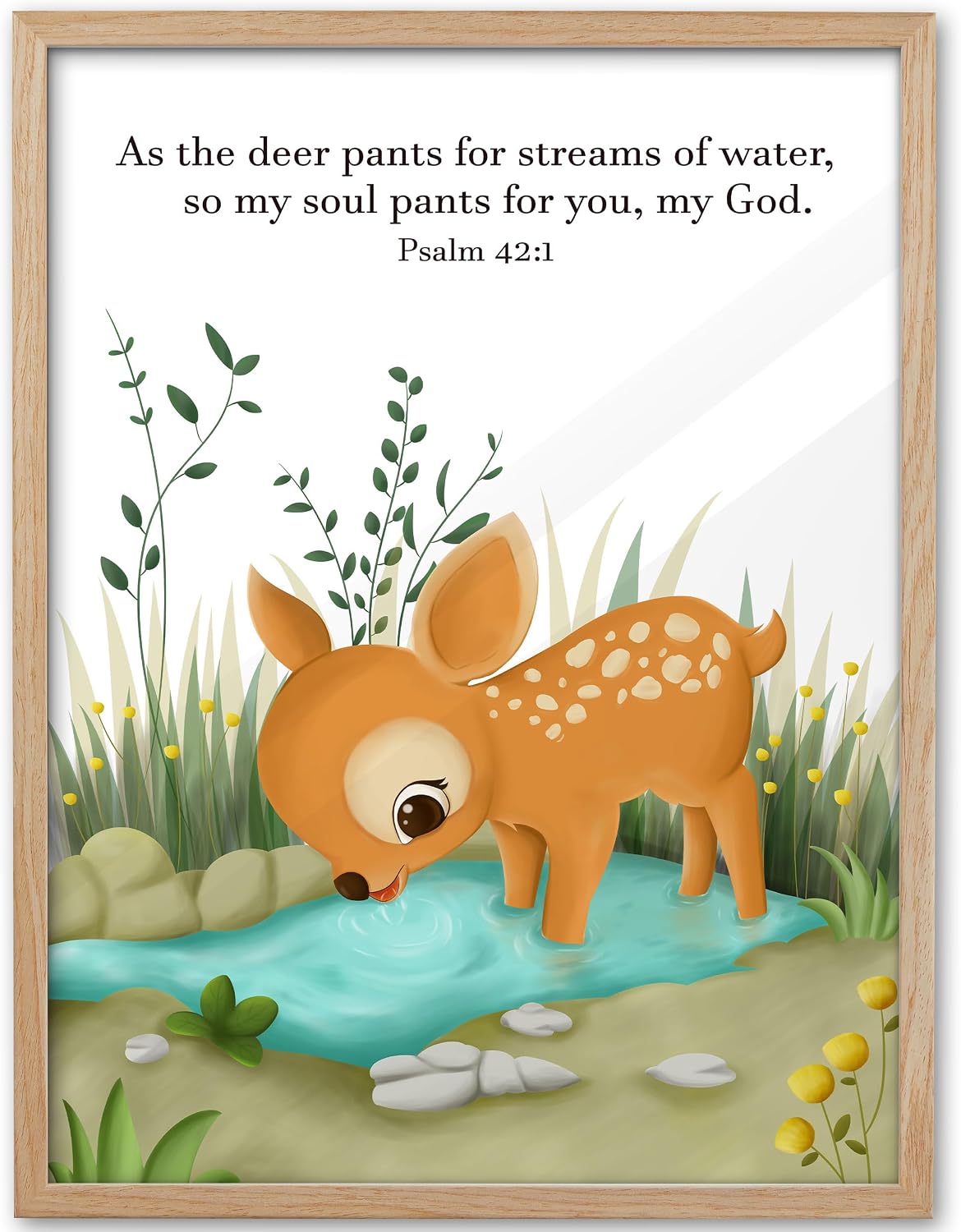 KensTro 12x16 Oak Framed Psalm 42:1 Deer Christian Wall Art