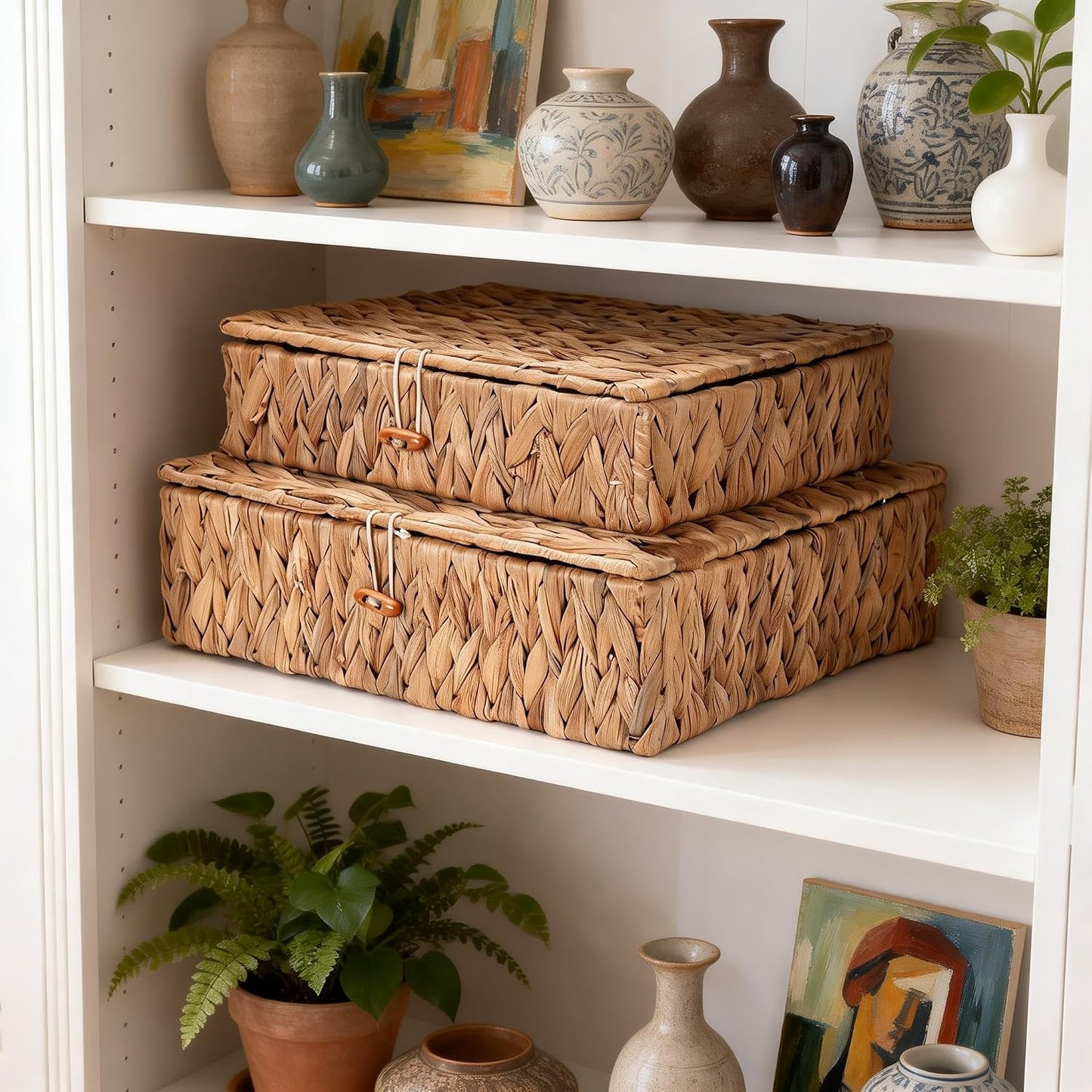 Wicker Storage Basket / Shallow Woven Basket for Shlef
