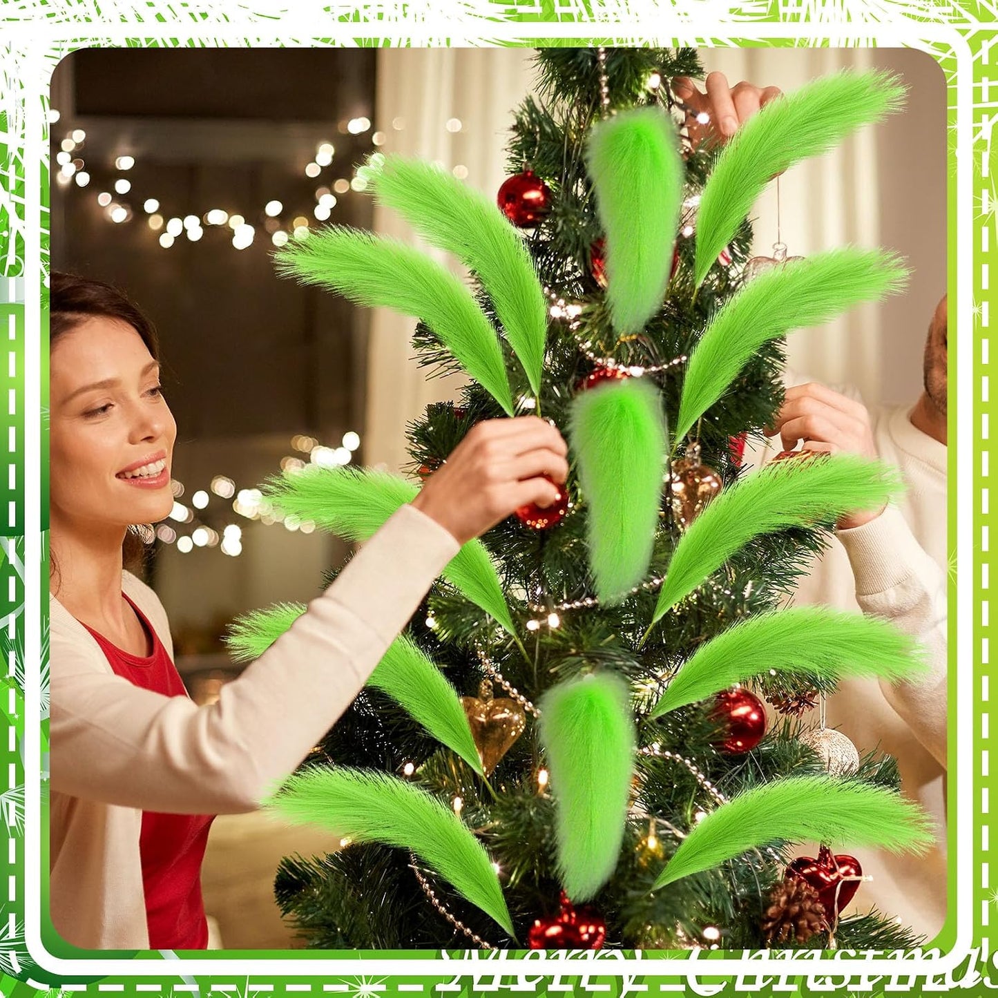 Lime Christmas Tree Topper Artificial Xmas Tree Picks 21.6" Fluffy Christmas / Green / Set of 20