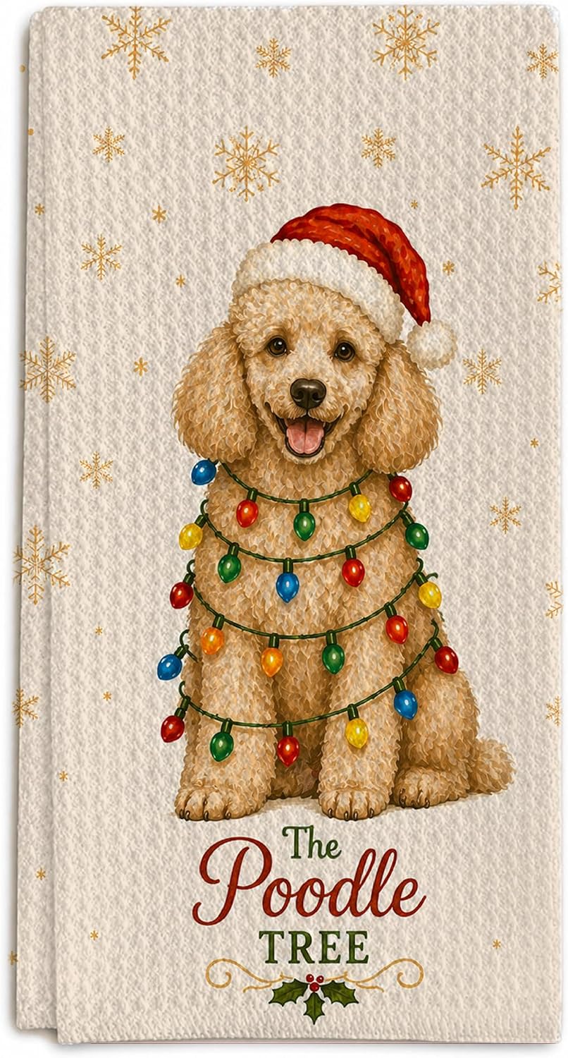 JOOCAR Gold Christmas Kitchen Towels Merry and Bright Christmas Kitchen Decor Dish Towels Set of 2, 16x27 Inch Seasonal Drying Dishcloth, Gold Snowflake Decoration Hand Towels