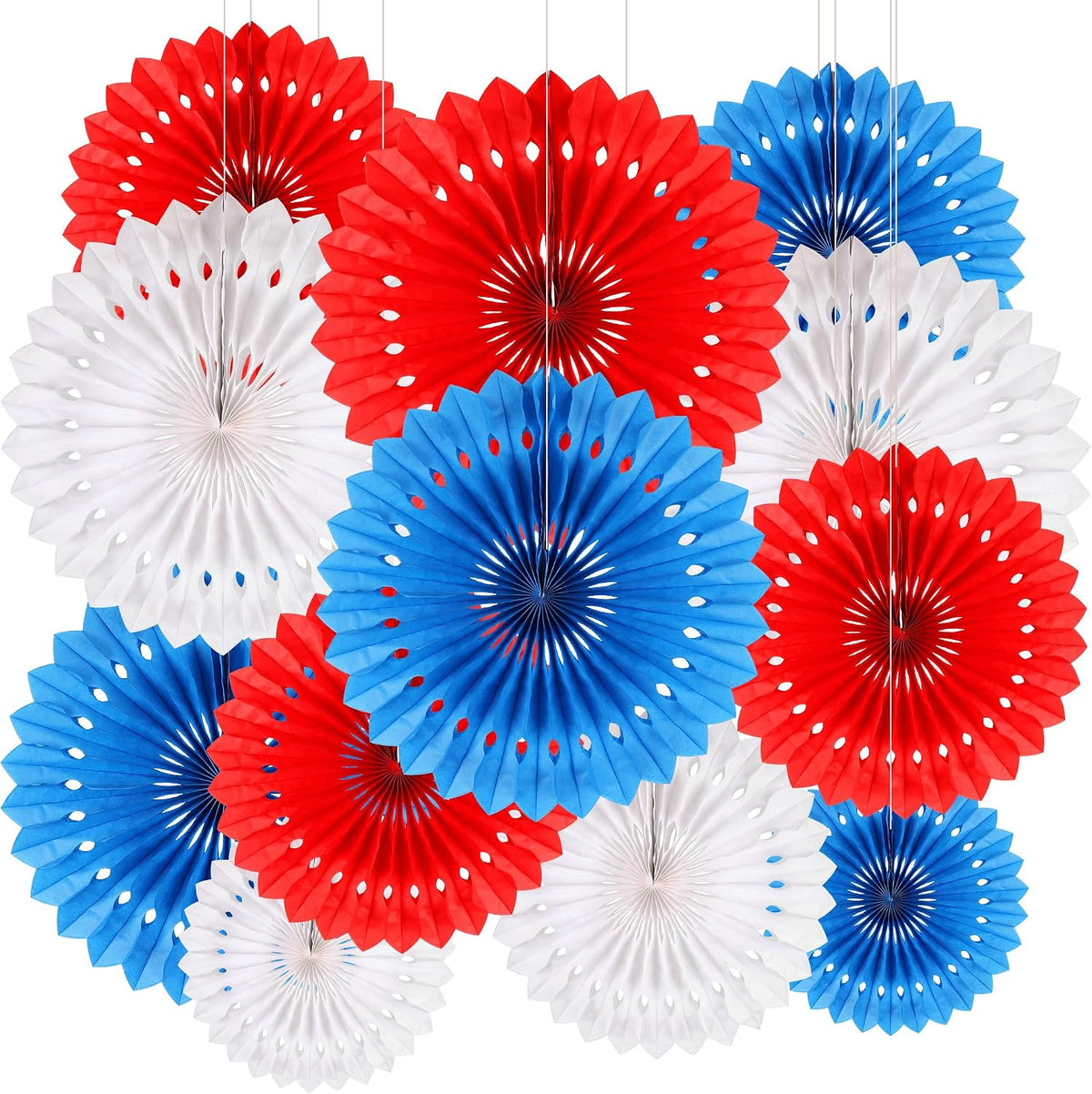 BestoFun 12 PCS 4th of July Patriotic Decorations Red White Blue Paper Fans for American Fourth of July Memorial Day Independence Day Veterans Day Party Decor Supplies