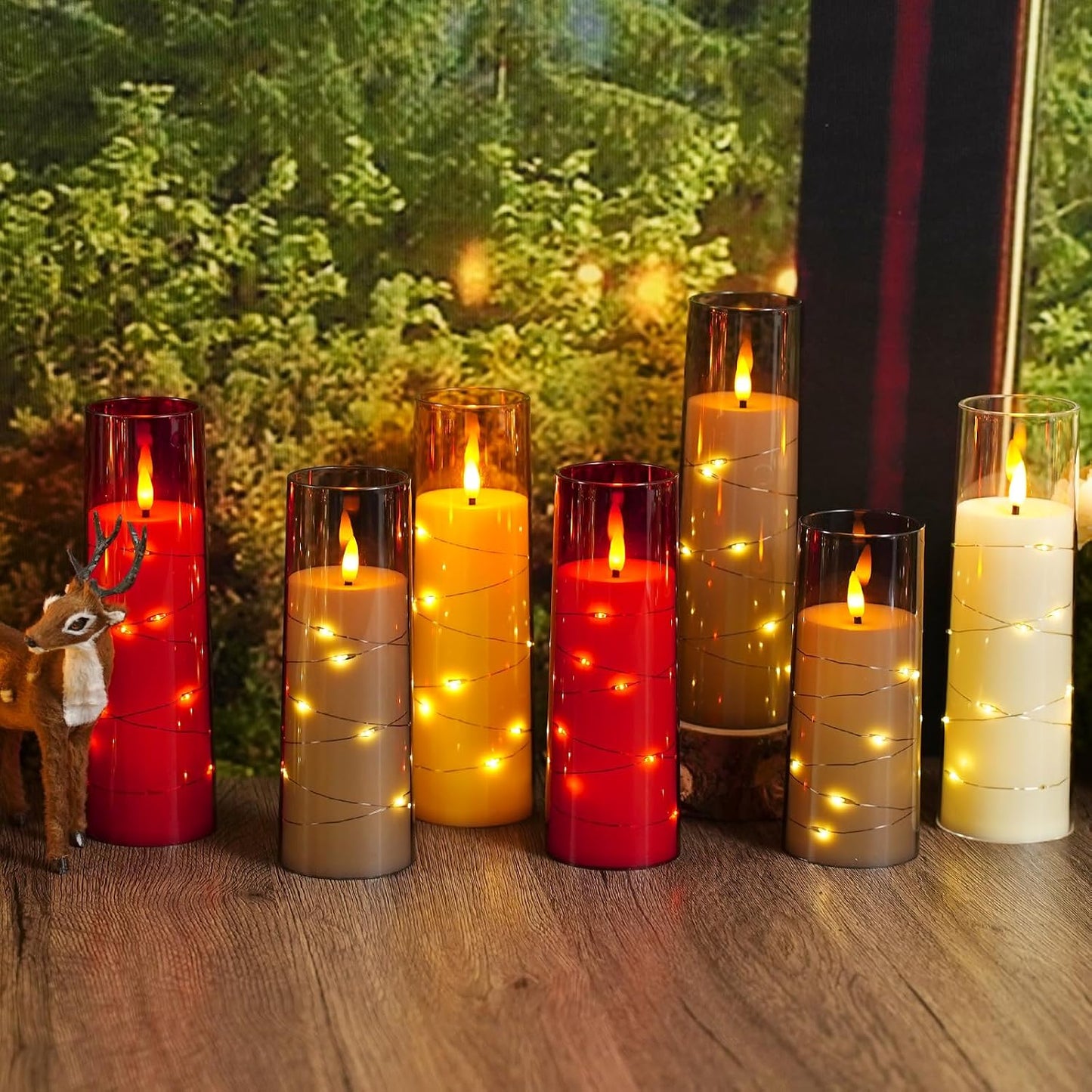 Sasigeiaa Flameless Candles with Embedded Star String - Battery Operated LED Candles, with Remote,12 Gold Flickering