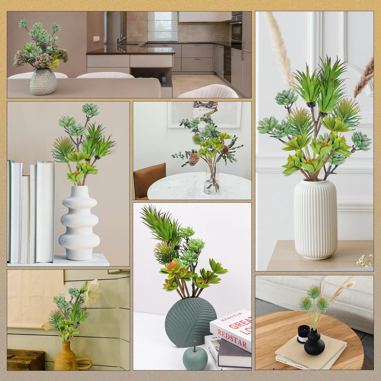 Artificial Succulents Branch Fake Plants Unpotted Faux Large Succulent / Green Style D / Set of 3