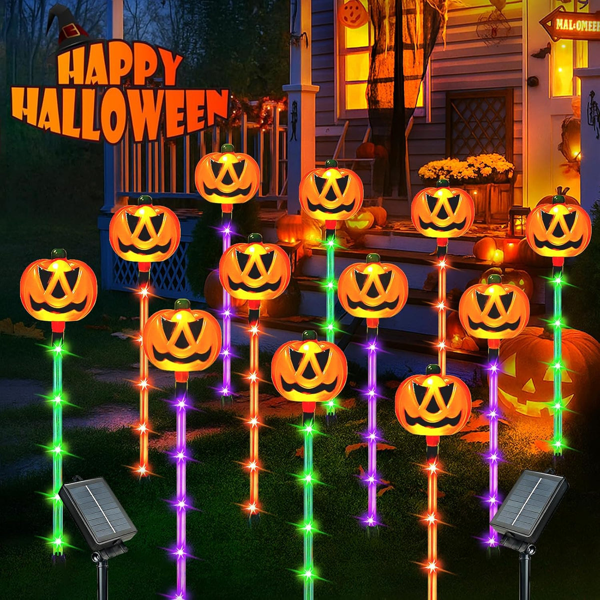12 Pack Solar Pumpkin Lights Outdoor Waterproof for Halloween Decorations