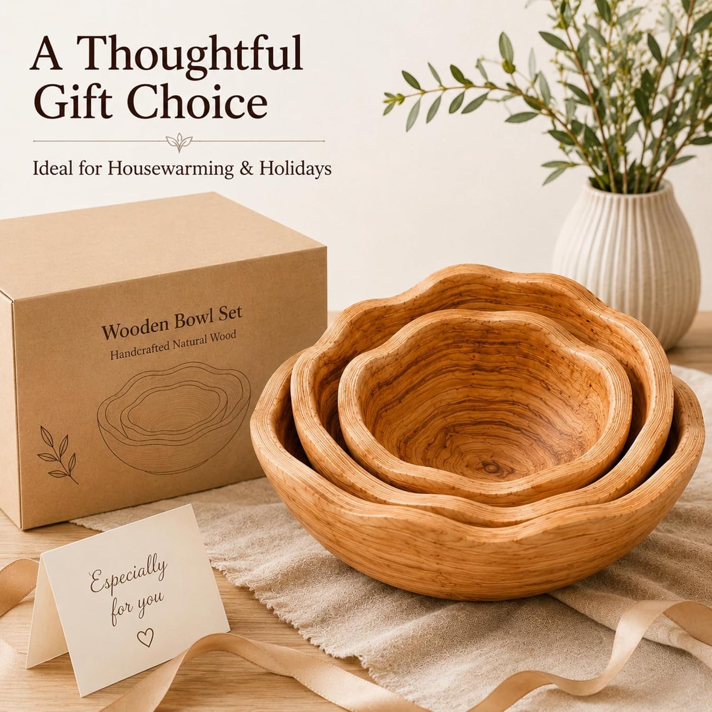 Wooden Bowls Decorative 8"-14" Handmade Wood Fruit Bowl Creative 3 Sizes Rustic / Natural / Set of 3