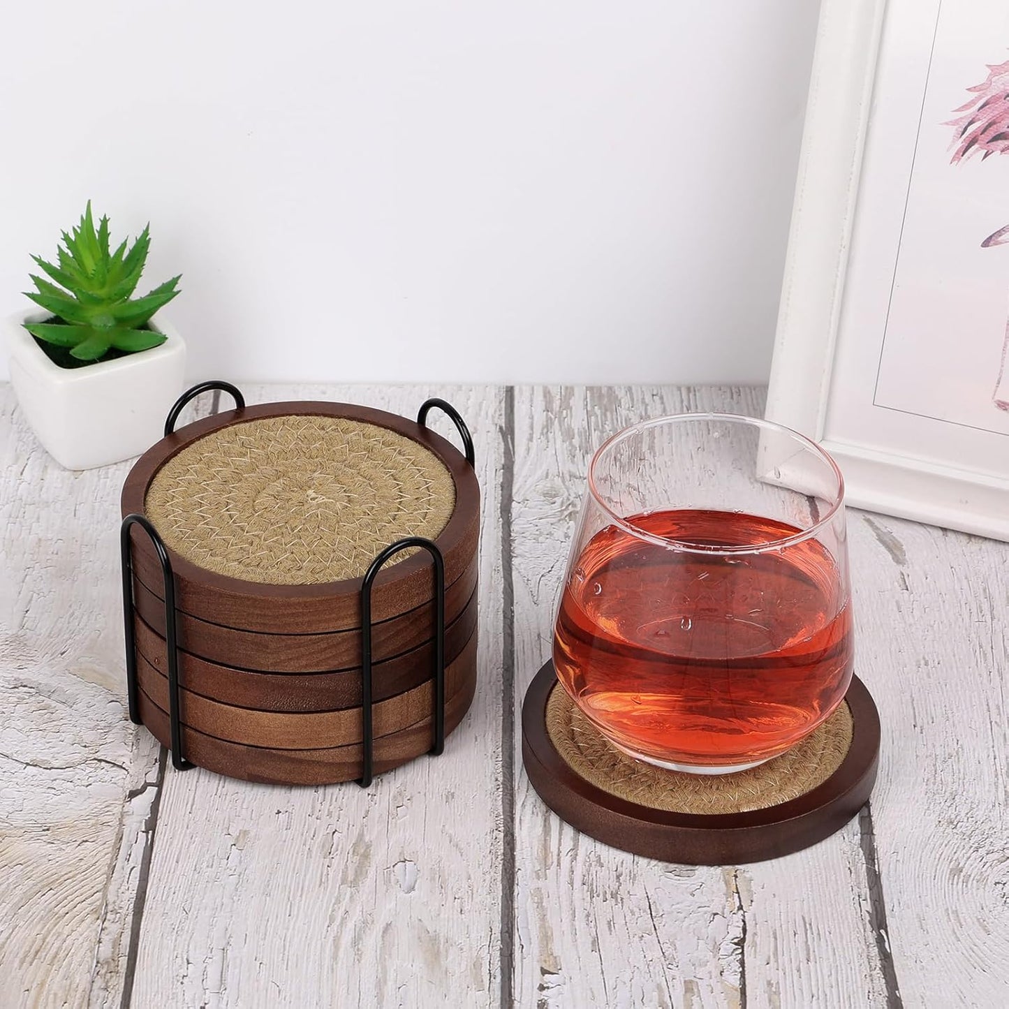 Holder / Wood Coasters for Drinks / Set of 6