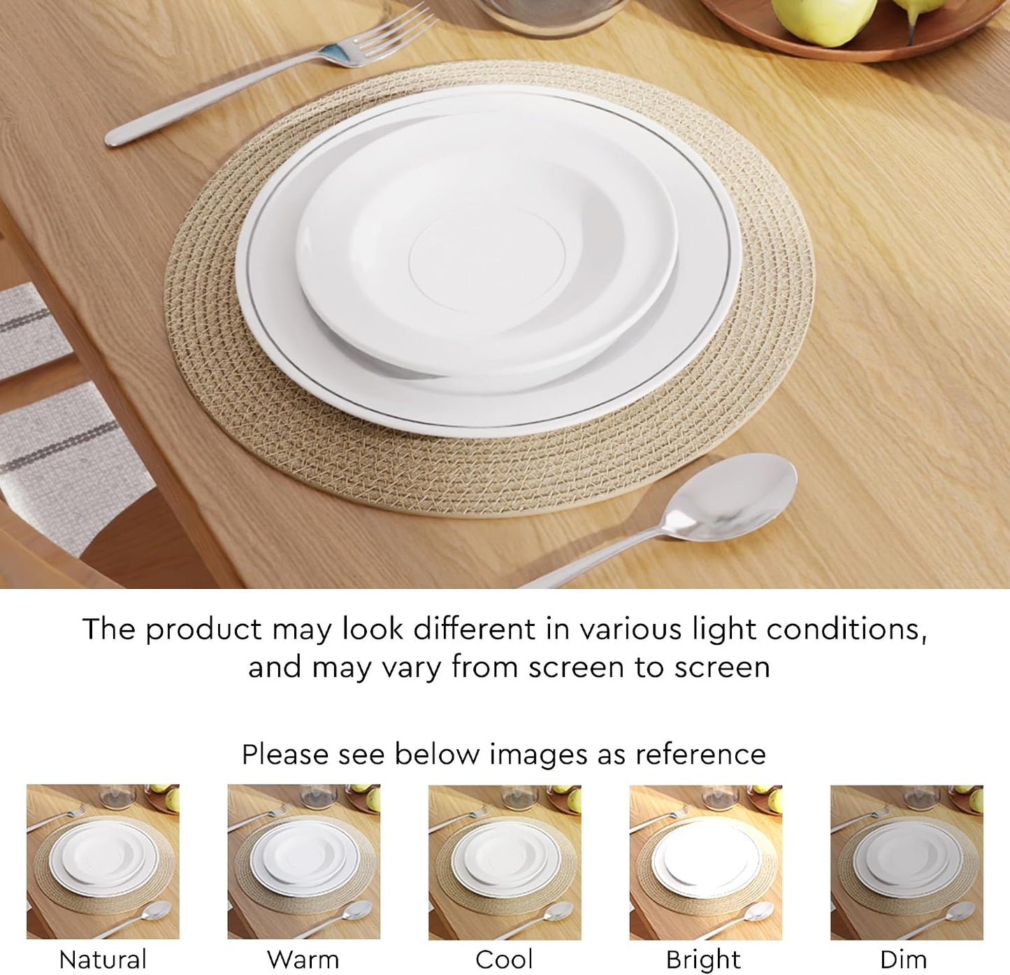 Encasa XO Placemats, Round Cotton Dining Table Mats 13" | Beige, Handcrafted Ribbed Texture | Heat Resistant Trivets