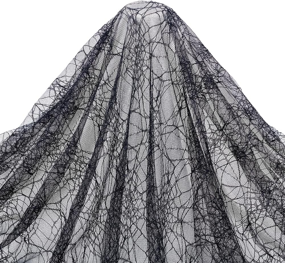 PH PandaHall 70x62 Inch Halloween Spider Web Lace Fabric, Black Lace Web Embroidered Sewing Fabrics Tablecloth Fabrics Lace for DIY Dress Party Overlay Wedding Headwear Curtain Home Decor