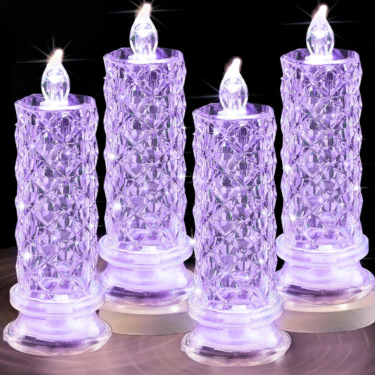 SupBri 4PCS Rose Halo LED Flameless Candles, Purple Crystal-Like Shell