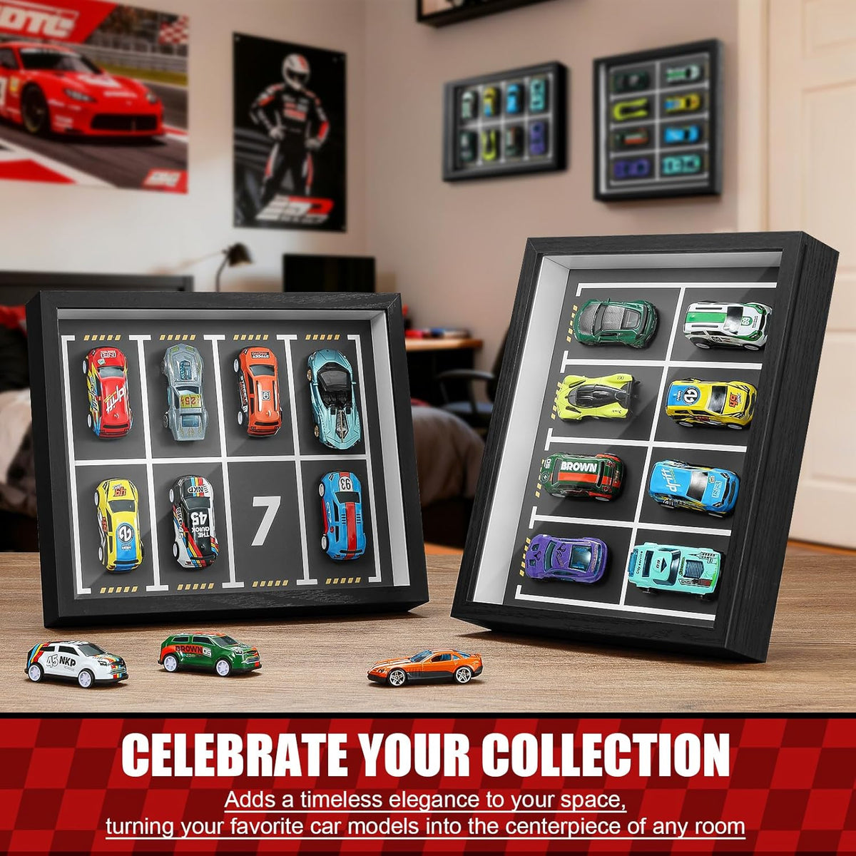 Magnetic 1:64 Diecast Display Frame, Clear Acrylic Model Car Shadow Box with Parking Layout Mat for Matchbox Hot Wheel