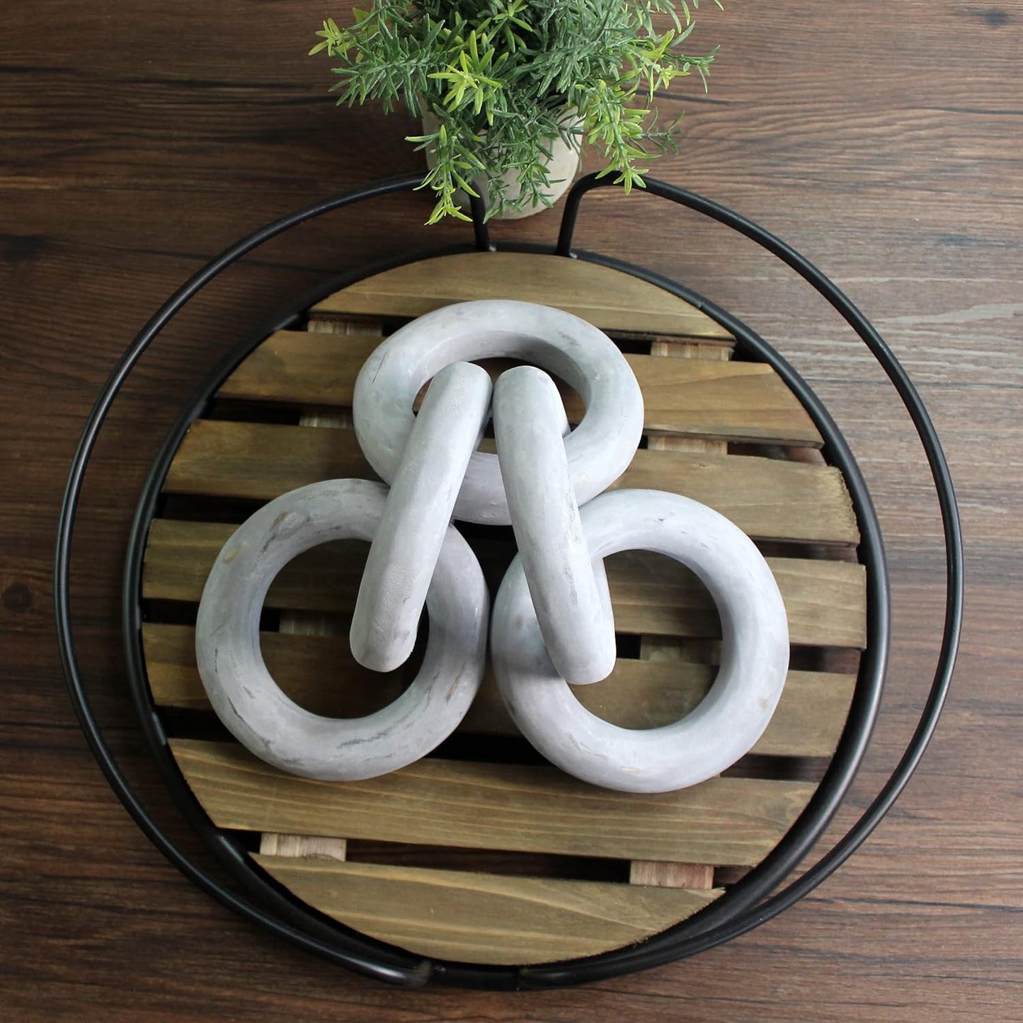 Rustic Round Wood Chain Link Decor Farmhouse Hand Carved Wood Link / Distressed Grey