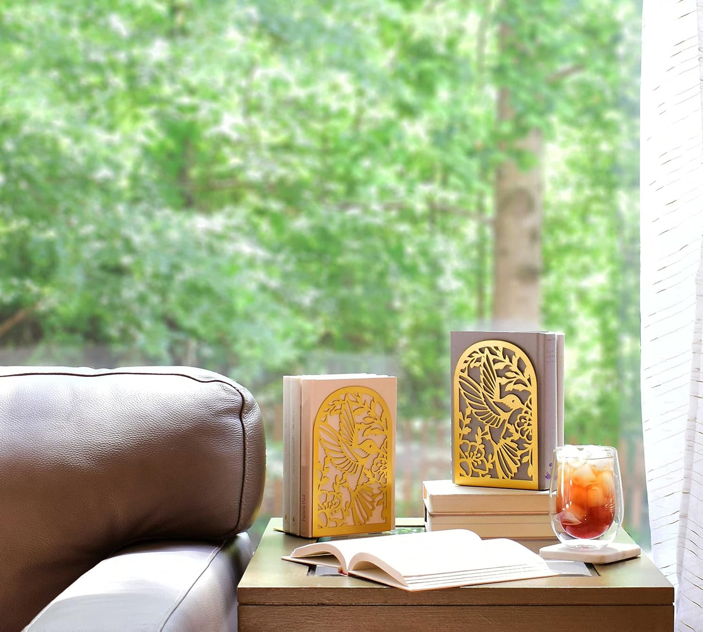 Metal Bookends / Heavy Book Stoppers / Hummingbird Gold