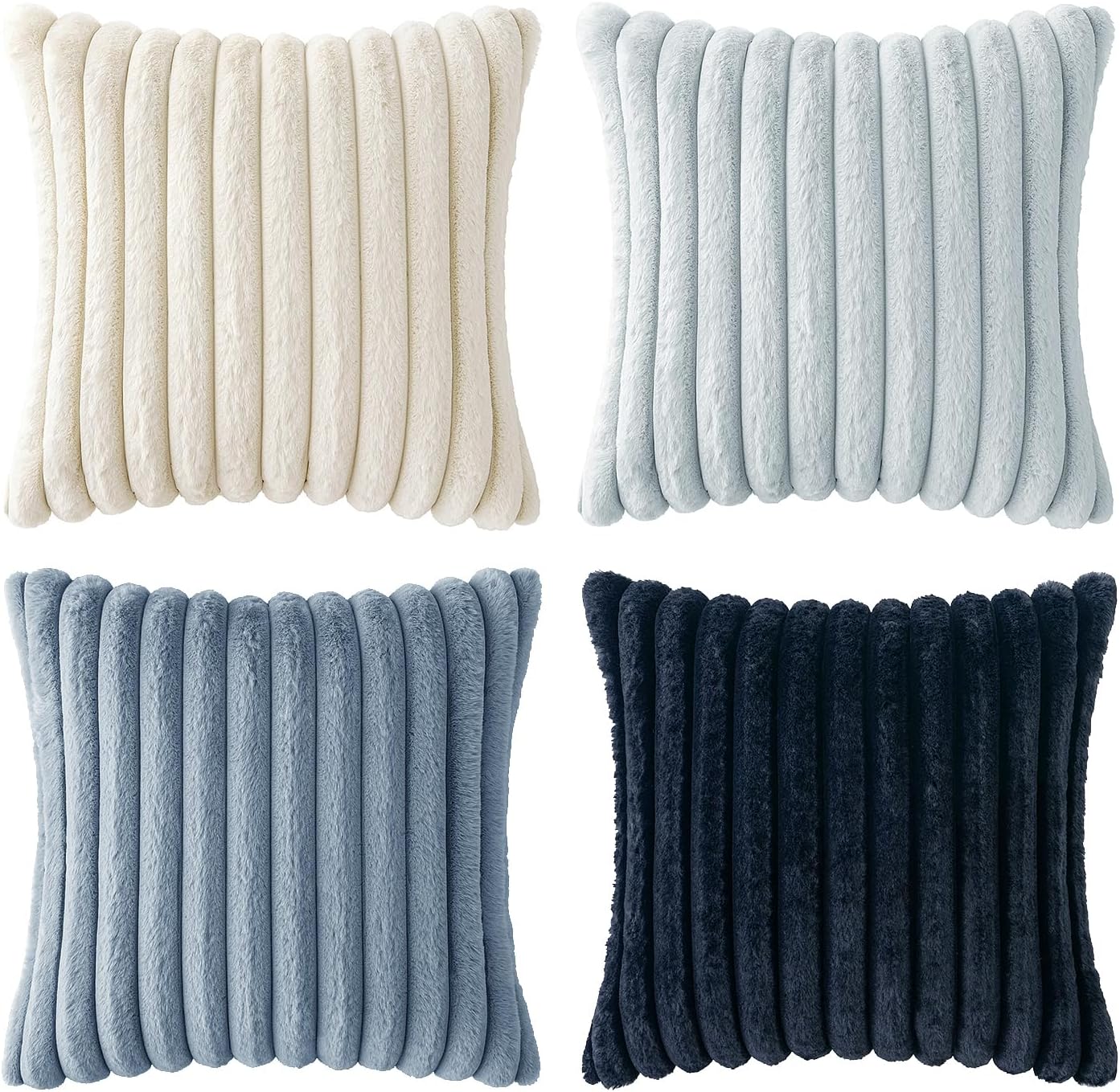 Faux Fur Plush Decorative Throw Pillow Covers / 18 x 18 / Navy Blue / Set of 4