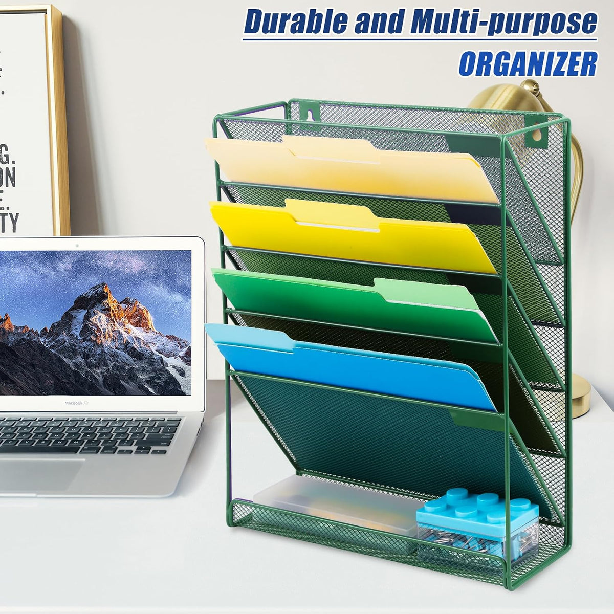 Desk File Organizer Mesh 6-Tier, Hanging Wall Mount Document Organization Stand, Desktop Vertical Mail Paper Folder