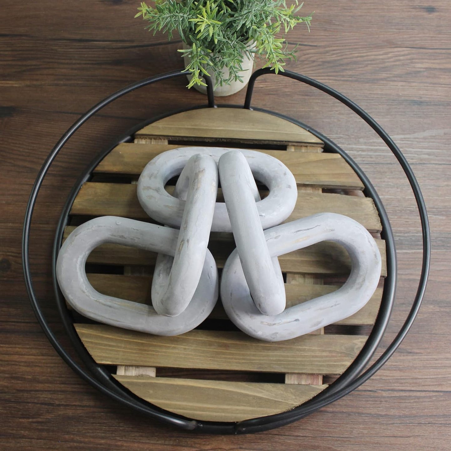 Rustic Wood Chain Link Decor Farmhouse Hand Carved Wood Link / Distressed Grey