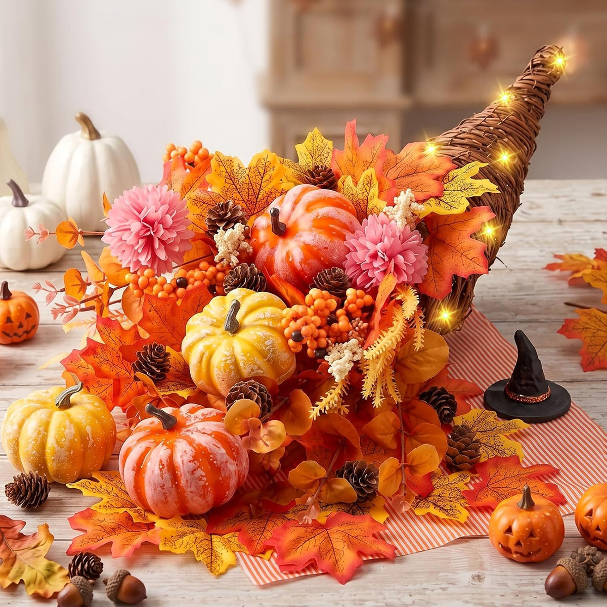 Yookeer 67 Pcs Cornucopia Basket Bountiful Fall Table Centerpiece Decor
