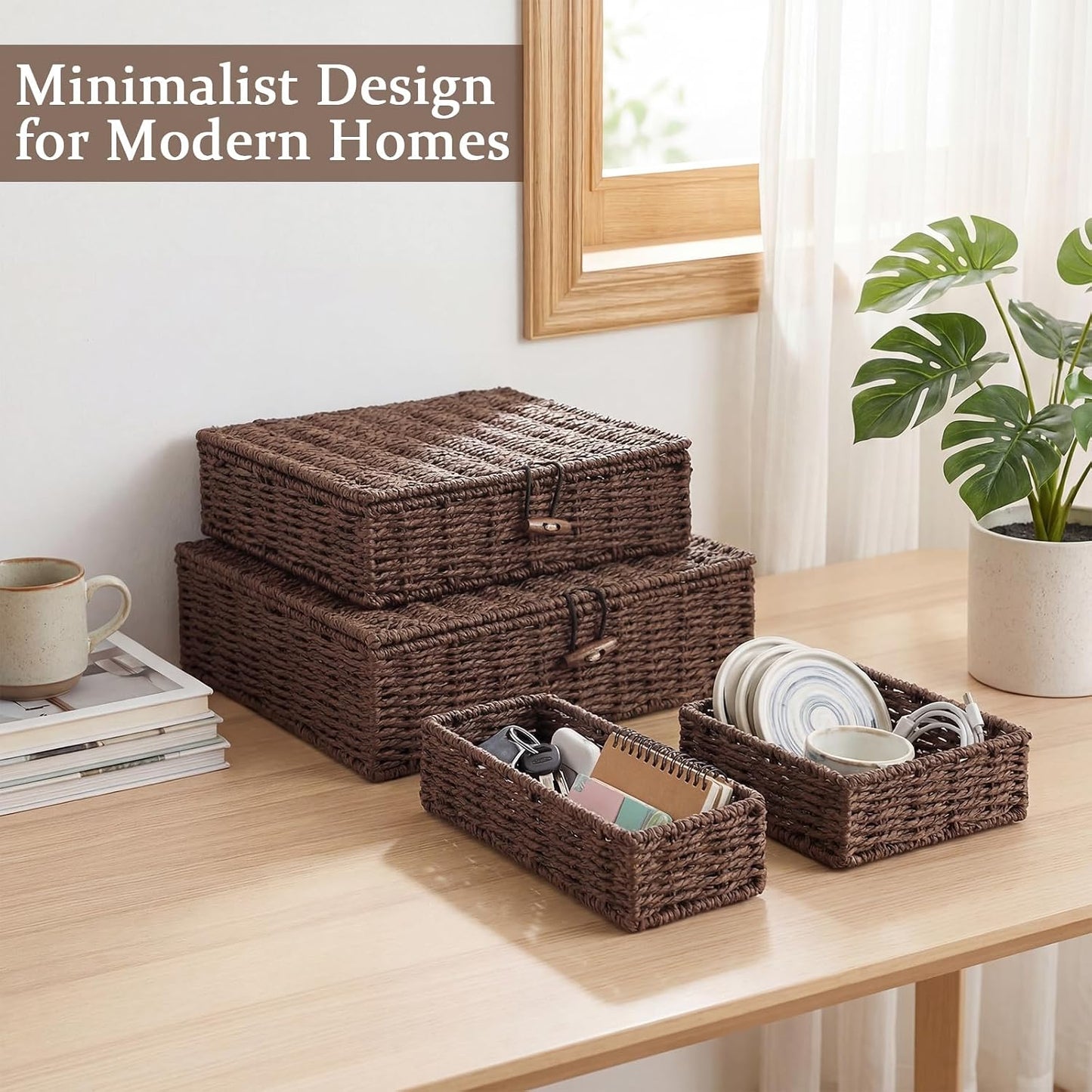 Woven Wicker Storage Baskets / Paper / Brown / Set of 4