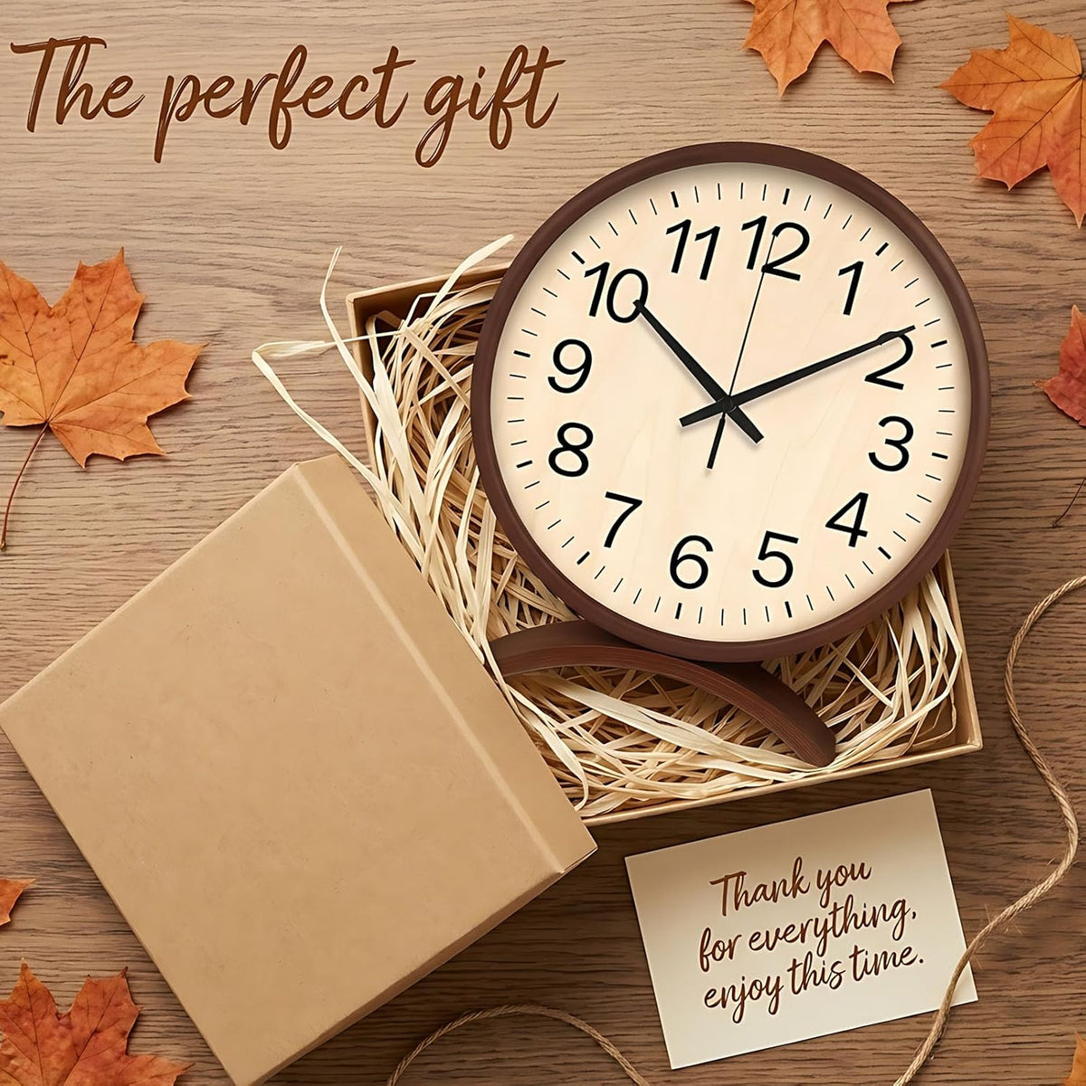 Maxspace Table Clock-8 Inch Silent Non-Ticking Wooden Timepiece Desk Clock, Battery Operated Decor Round Clock for