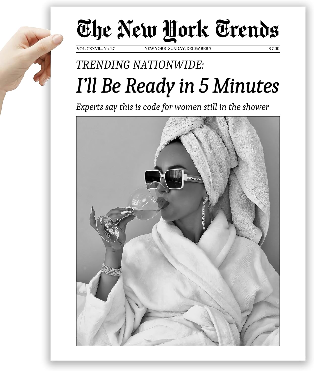 EcoHest 12x16 in I'll Be Ready in 5 Minutes Newspaper Canvas Art