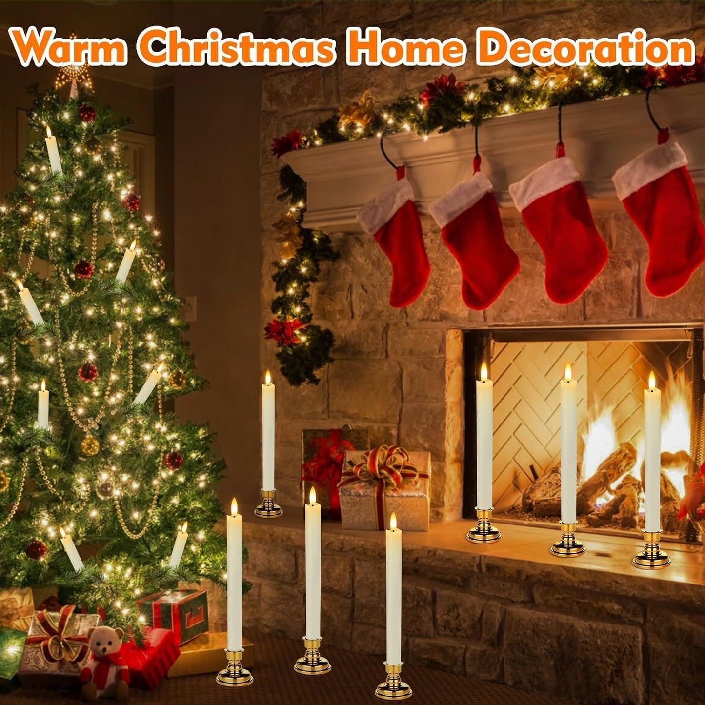 HINZER 6Pcs Flameless Taper Candles with Remote, Halloween Home Decor | Battery Operated Candles Flickering 9.6 inch