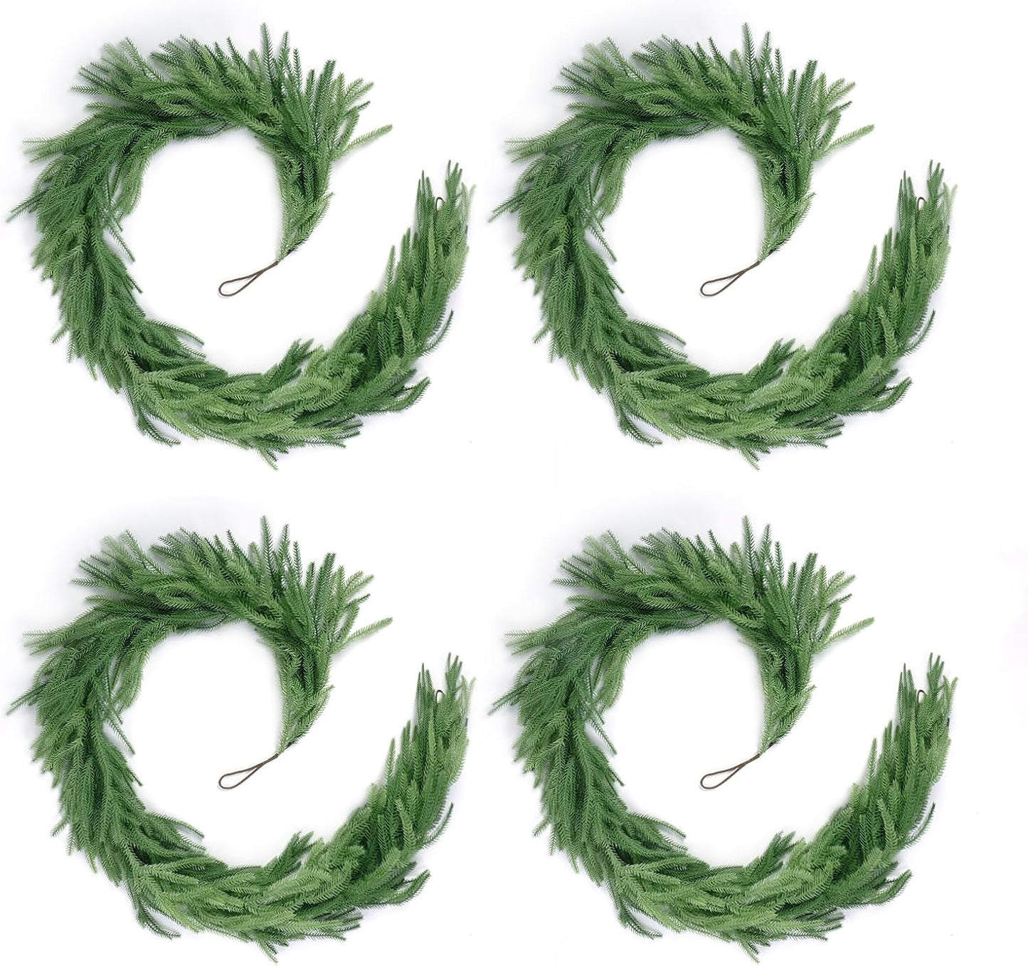 4 Pack Christmas Norfolk Pine Garlands 6FT, Real Touch Greenery | Full Evergreen Pine Garland for Mantle, Fireplace