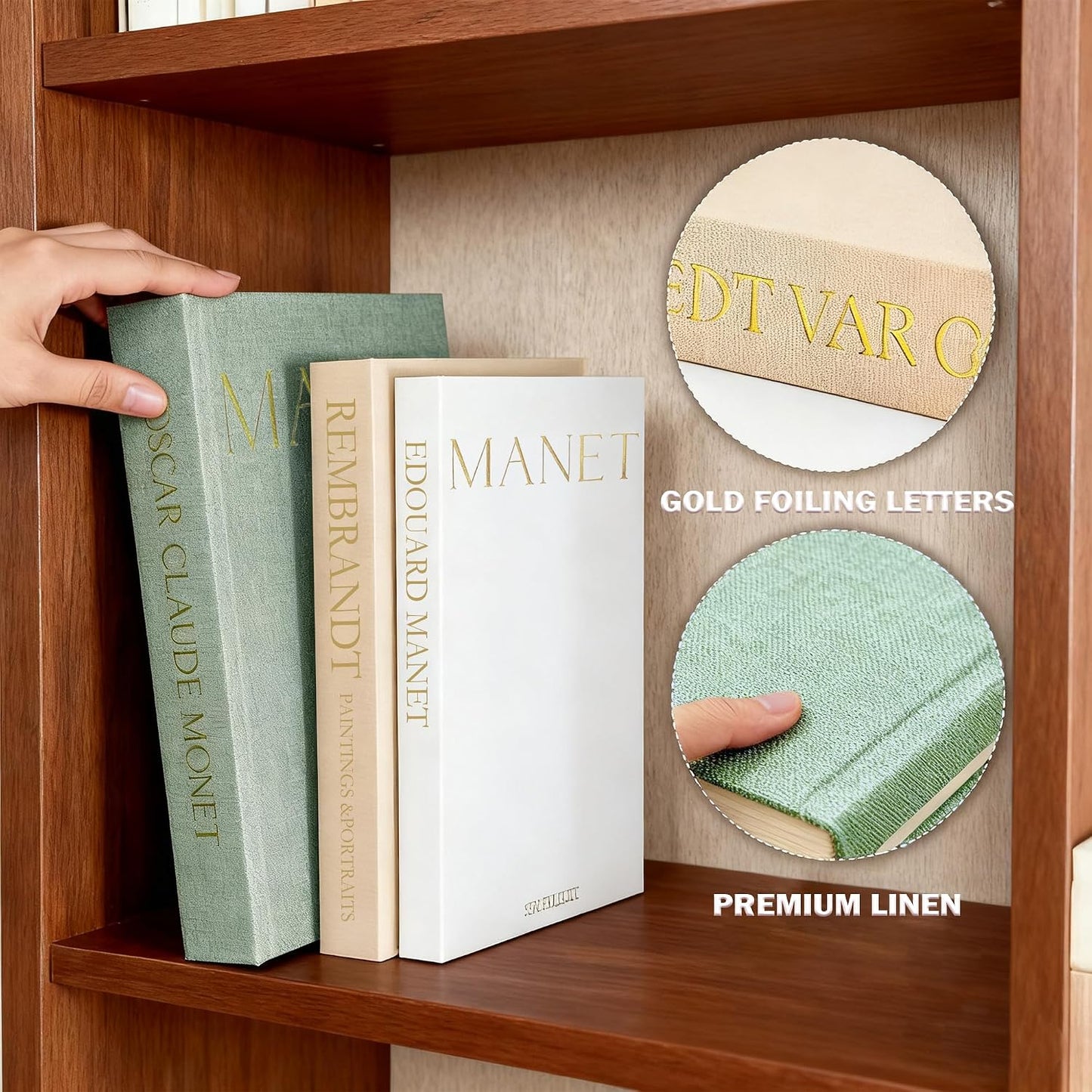 Linen Faux Book / Sage-beige-apricot / Set of 3