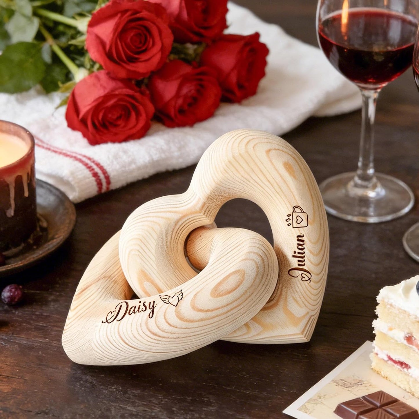 Names Wooden Love Knot Heart Sculpture Couple Gifts Home Decor