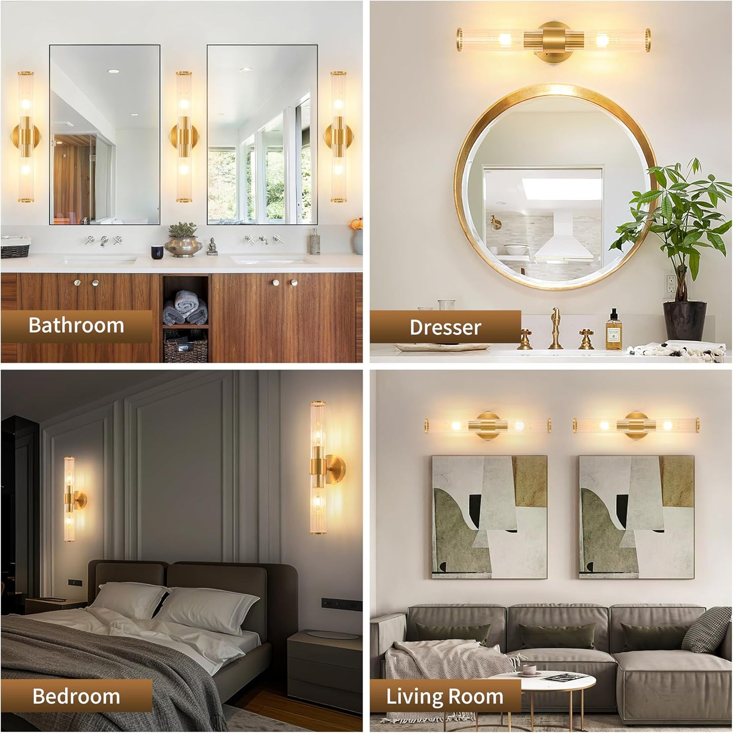 Gold Battery Operated Wall Sconces Set of Two, Dimmable Rechargeable Sconce | Wireless Wall Light with Remote Control