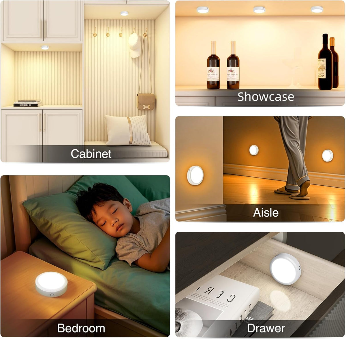 Puck Lights with Remote Control Rechargeable, Full-Screen Wireless LED Under Cabinet Lighting with Light Guide Plate,3