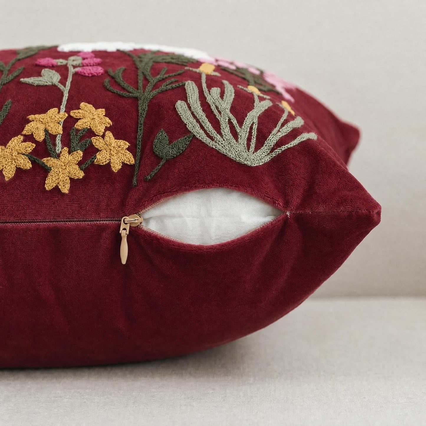 Colorful Flowers / Burgundy Red / 18 x 18 / Set of 2