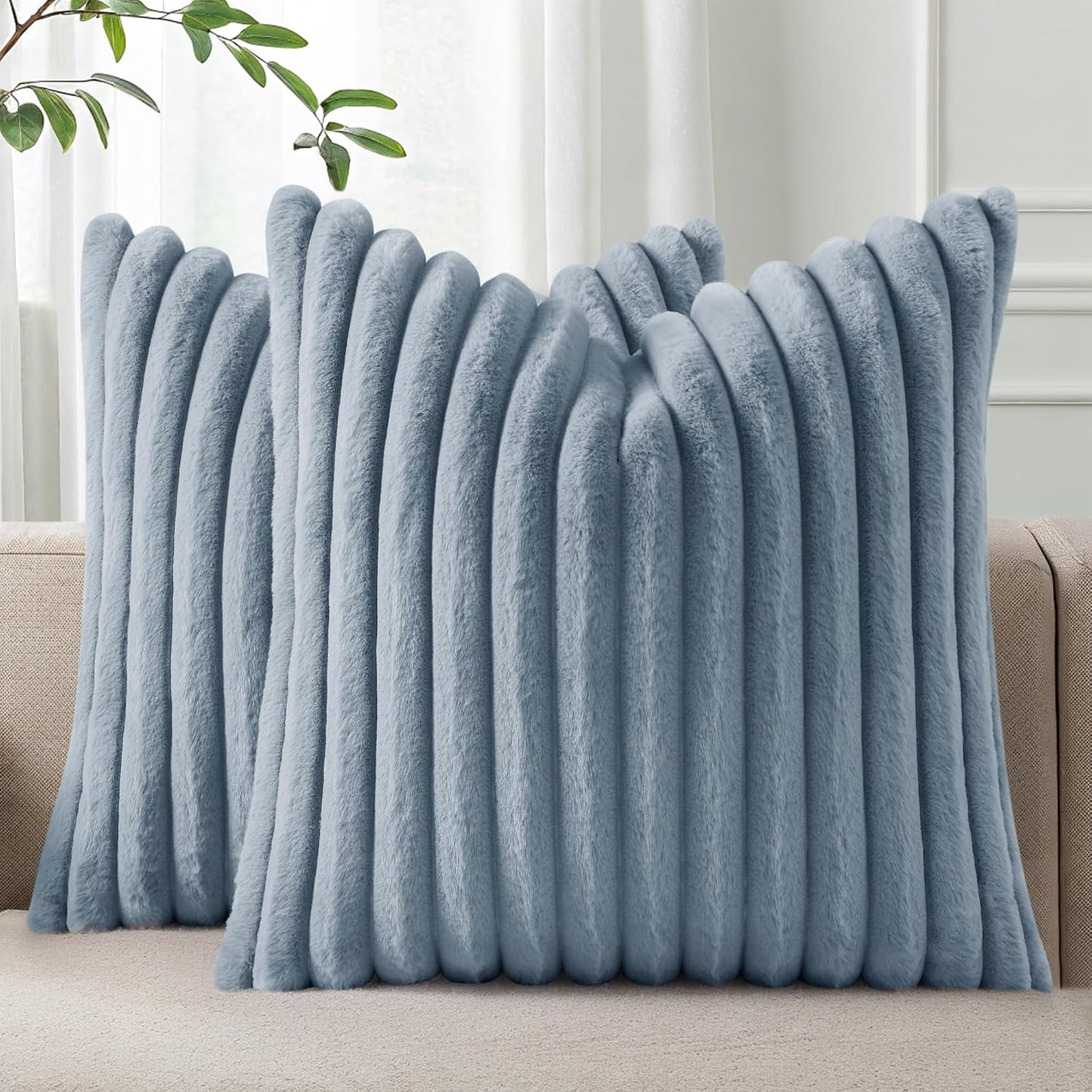 MIULEE Linen Fringe Decorative Euro Throw Pillow Covers Dark Navy 24x24