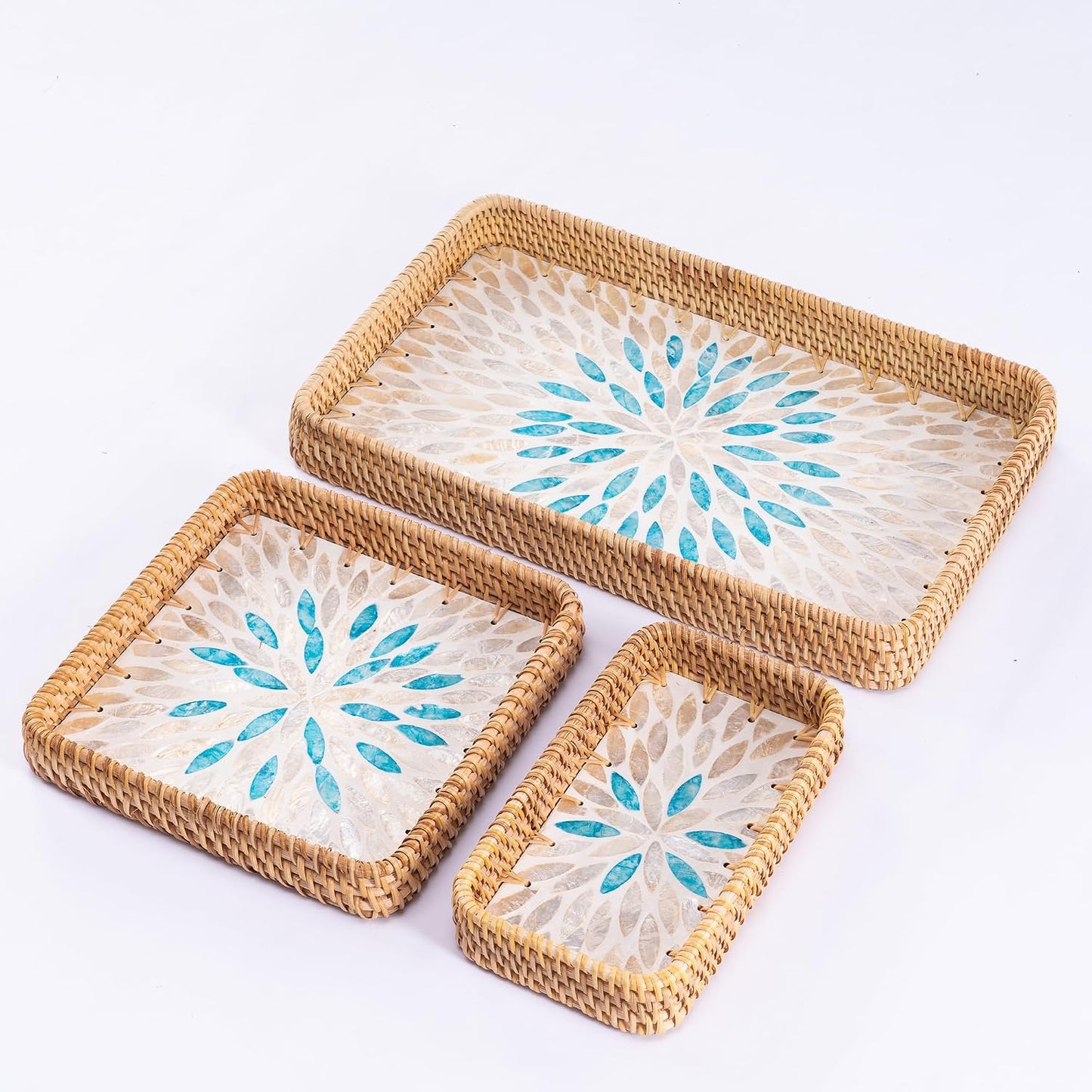 Rattan Tray / Decorative Wicker Serving Tray for Bread Fruit Tea / Leaf / Set of 3