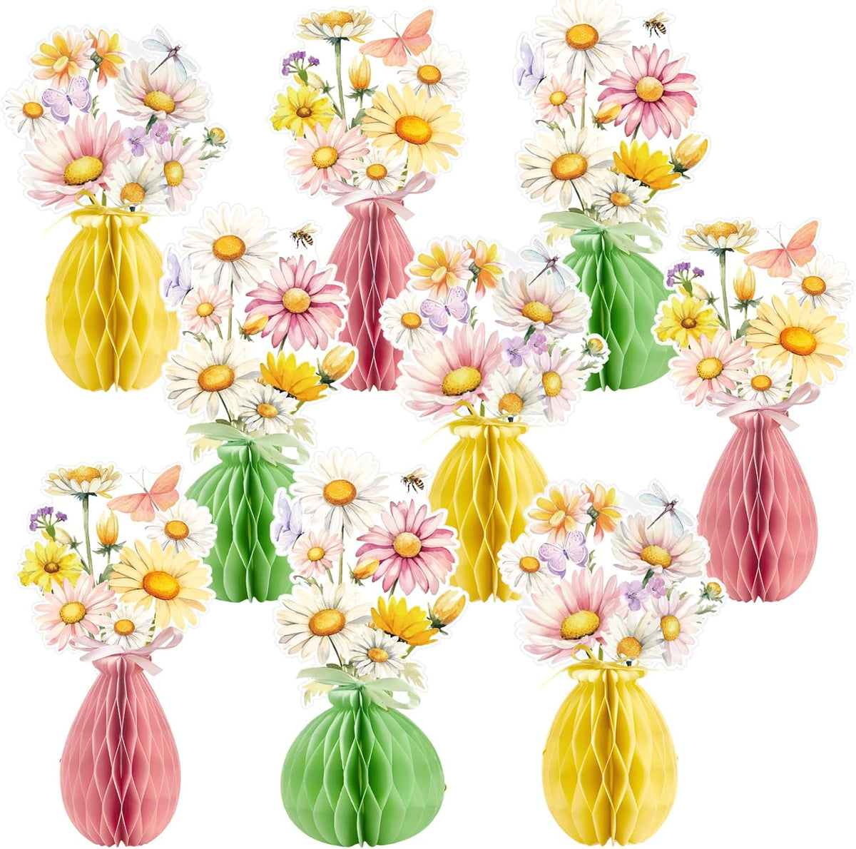 9pcs Daisy Table Decoration, Flower Honeycomb Table Garden Party Decoration, Wildflower Honeycomb with Bee, Suitable for Summer Party, Garden, Spring Birthday, Baby Shower,Wedding.