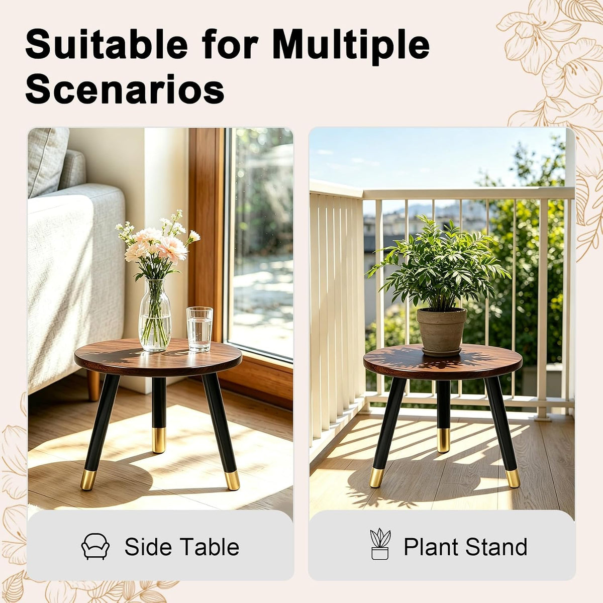 2-Pack Mid Century Plant Stand for Indoor Plants, Modern Wood Flower Pot Holder Stand for Living Room, Decorative Small