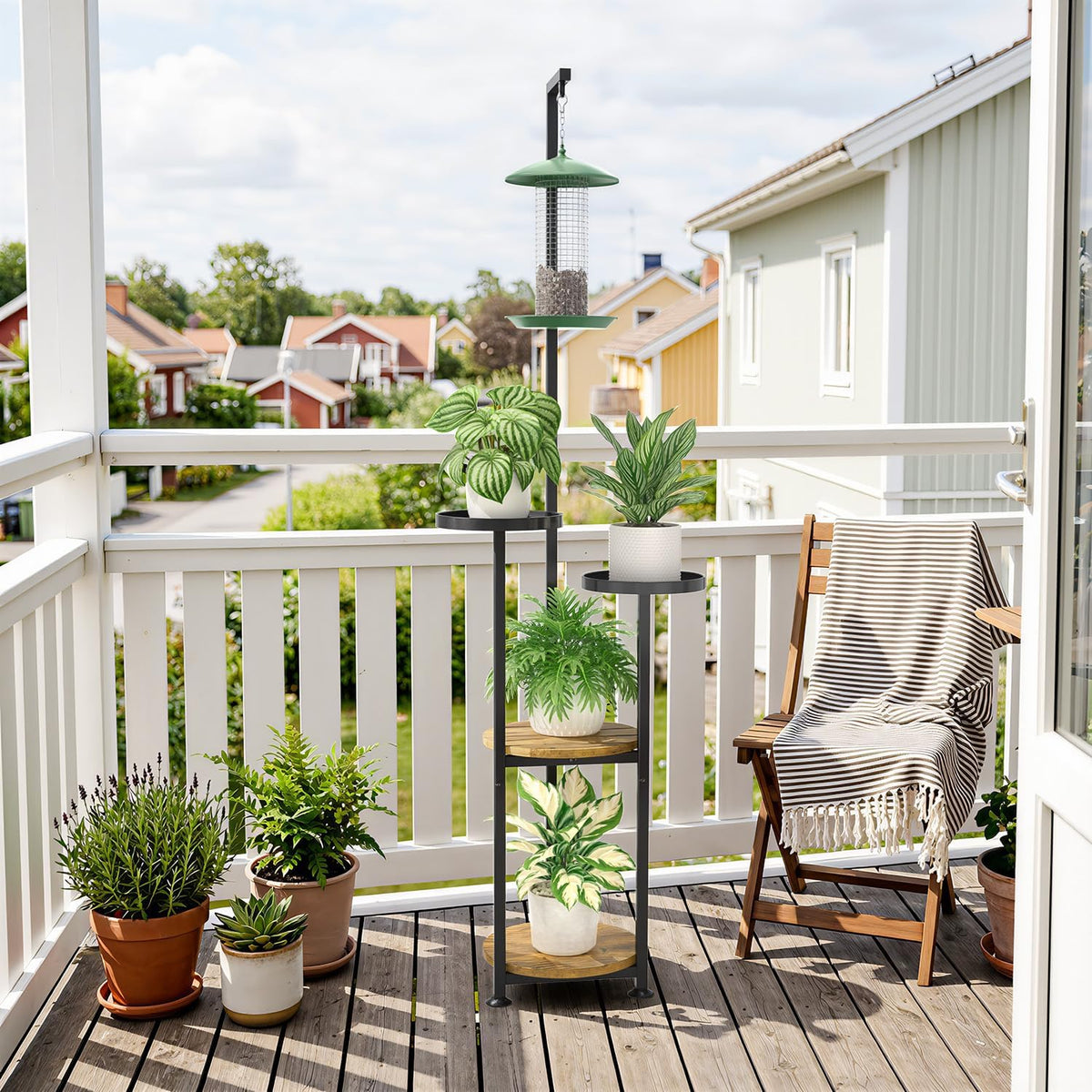 iDavosic.ly Hanging Plant Stand Indoor, 4 Tier, 62 In Tall, Black & Brown | Vertical Corner Metal Flower Shelf with
