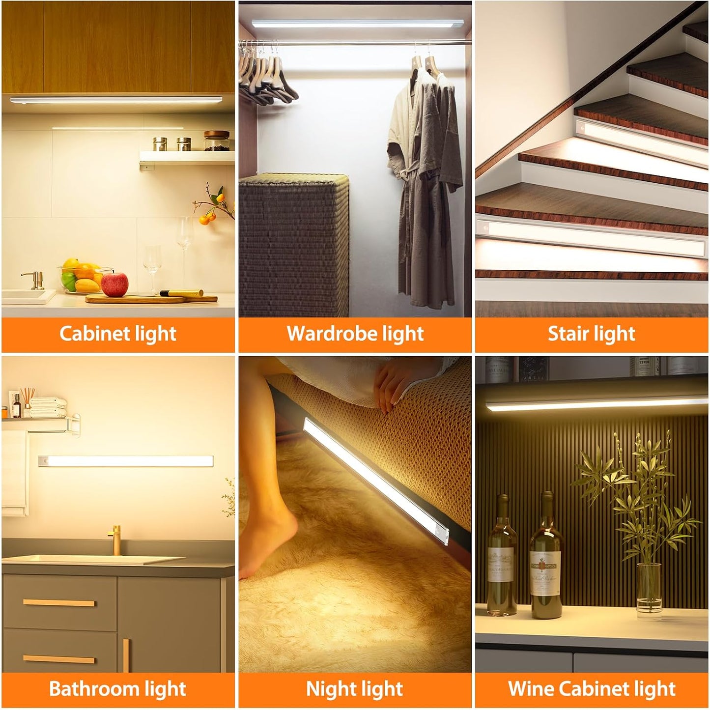 24IN Ultra Long Slim Under Cabinet Lighting, 106 LED 5000mAh 3 Color | 60cm Stepless Dimming Rechargeable Magnetic LED