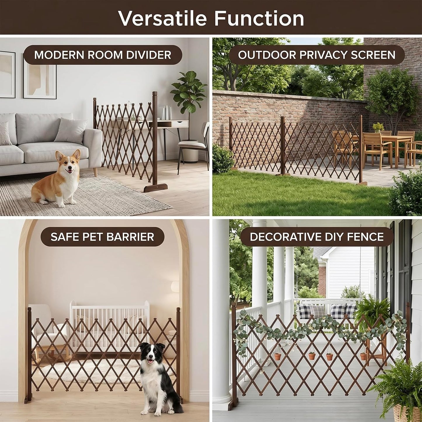 MyGift Expandable Wood Garden Trellis Freestanding Lattice Brown | Adjustable Width Design, Solid Construction, Plant