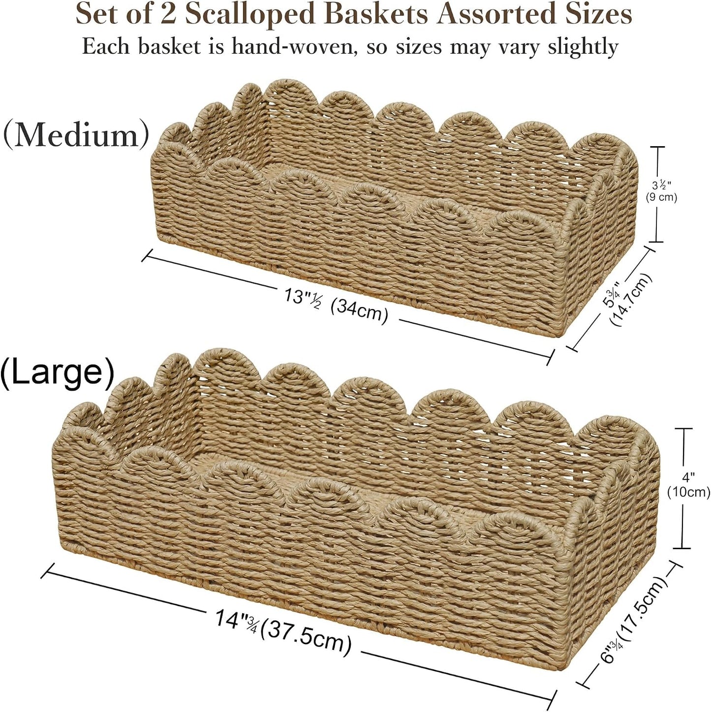 Scalloped Wicker Toilet Paper Storage Basket / Beige / Set of 2