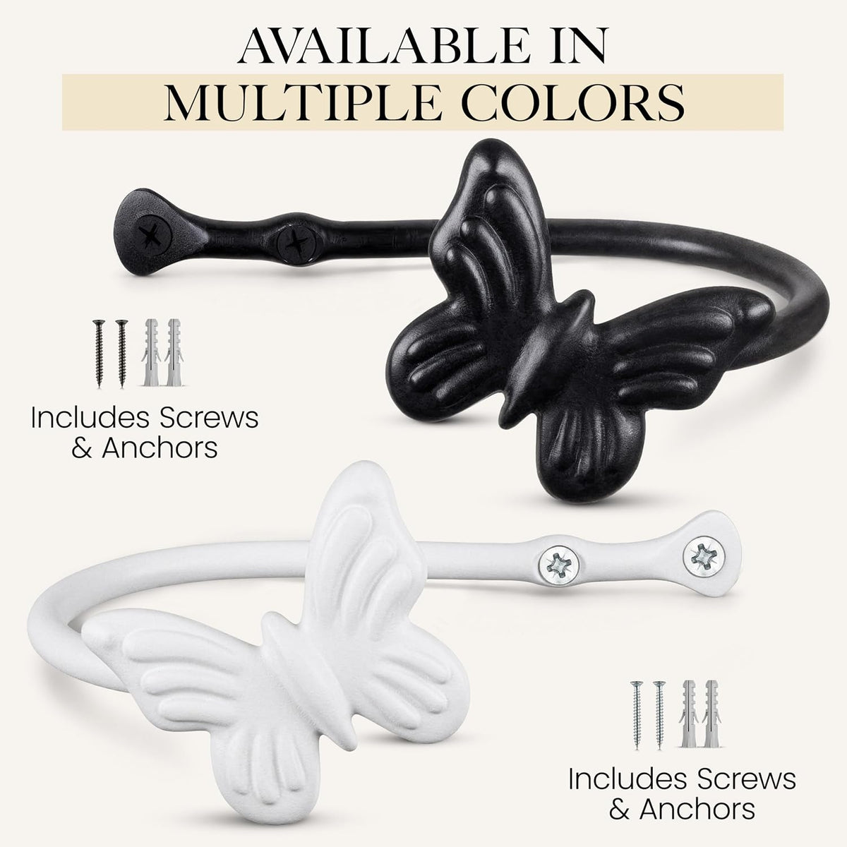 Metal Curtain Tiebacks, Drapery Holders for Wall, 2 Pcs | Farmhouse Wrought Iron Curtain Holdbacks, Ornamental Window
